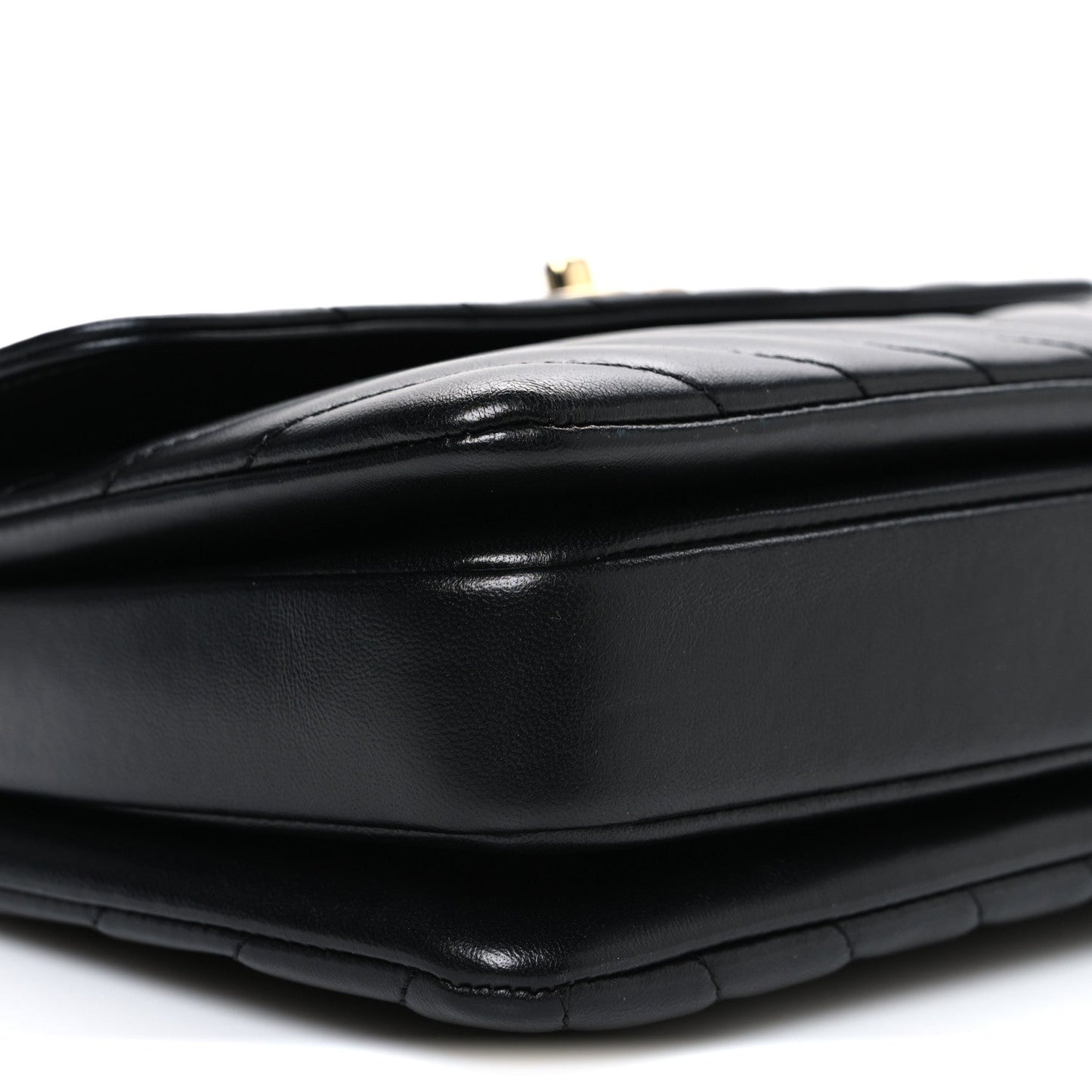 Lambskin Chevron Quilted Small Trendy CC Flap Dual Handle Bag Black