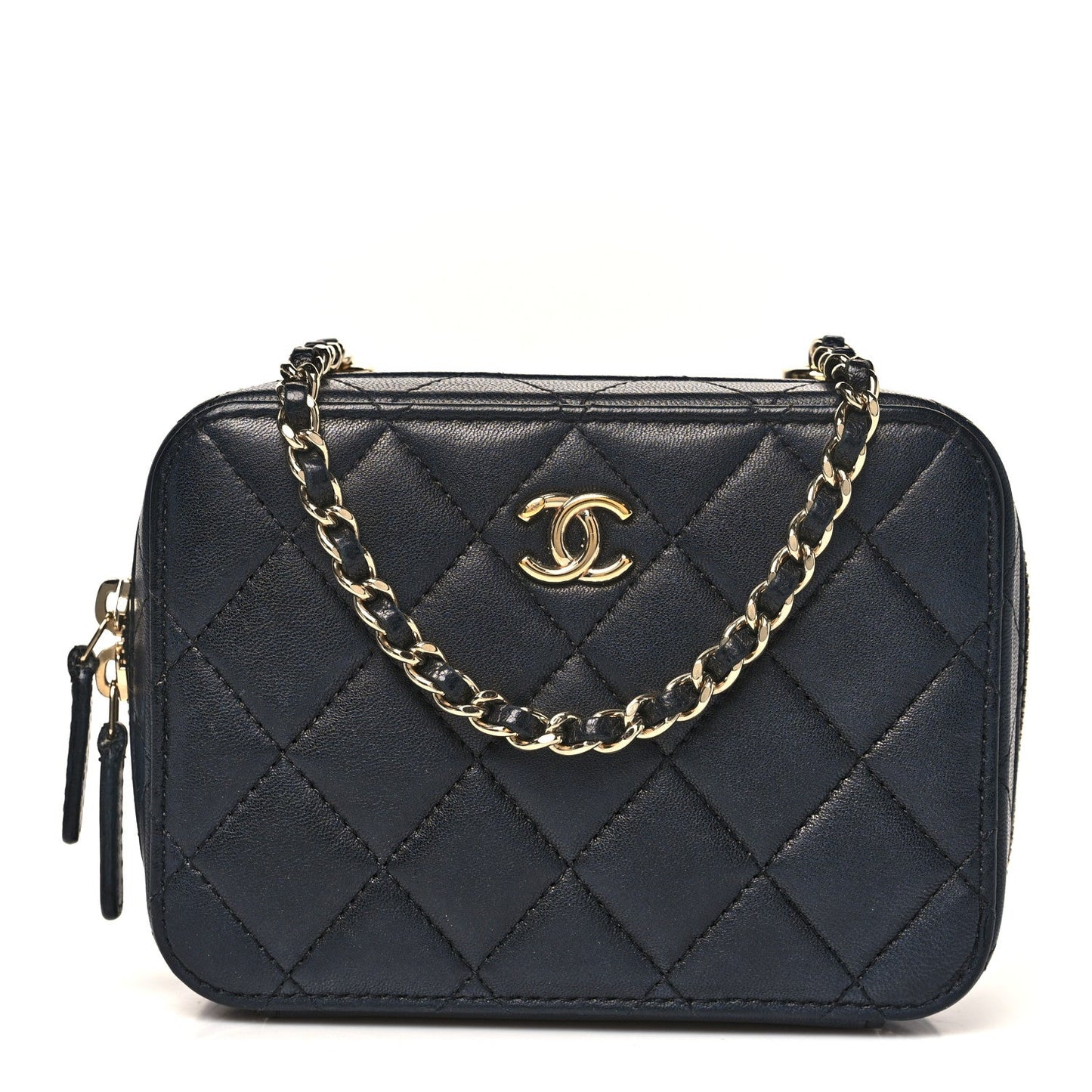 Lambskin Quilted Small Trendy CC Camera Case With Chain Navy