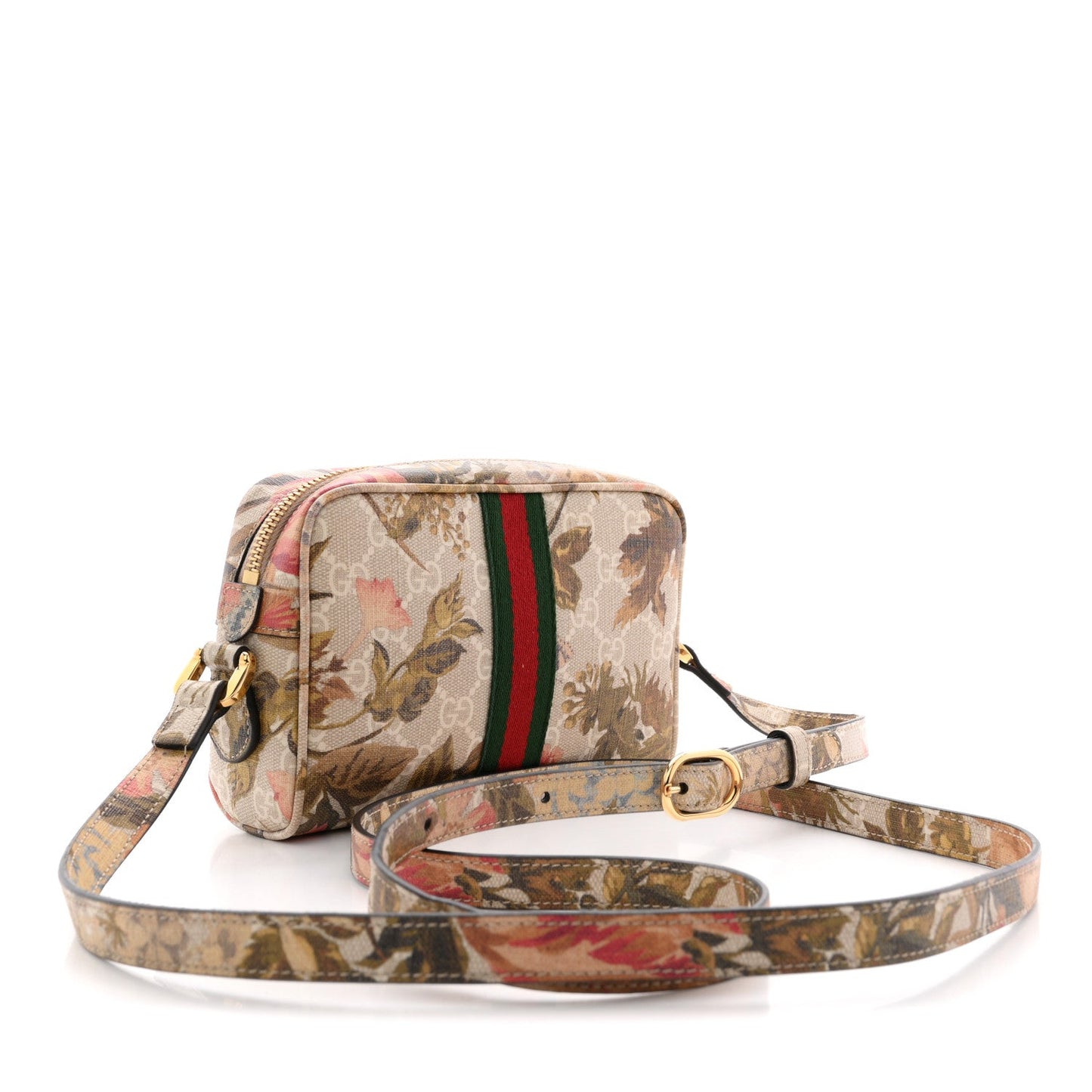 GG Supreme Monogram Water Flora Web Mini Ophidia Shoulder Bag Beige White Multicolor