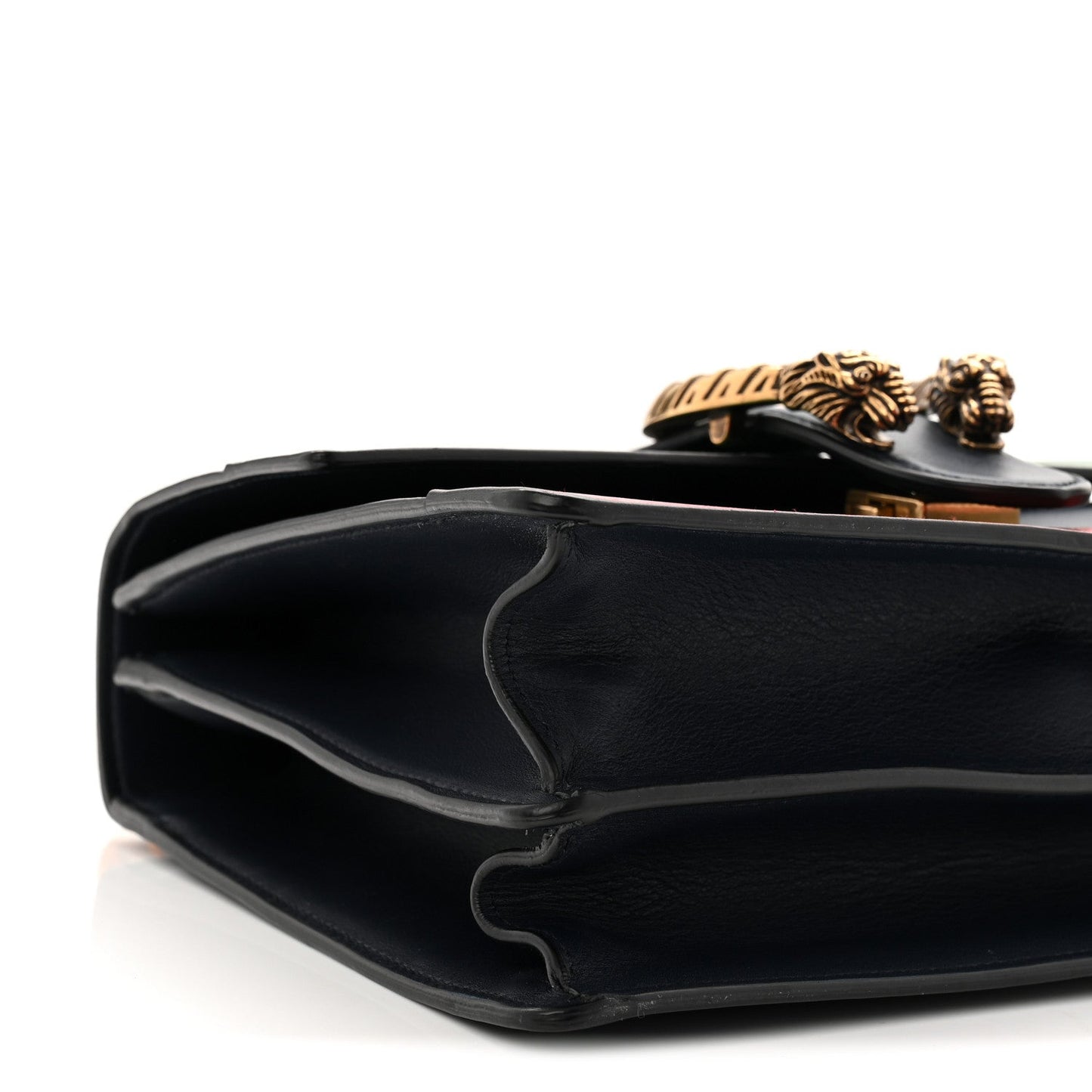 Moon Calfskin Web Medium Dionysus Bamboo Top Handle Bag Black Bright Evergreen Hibiscus Red