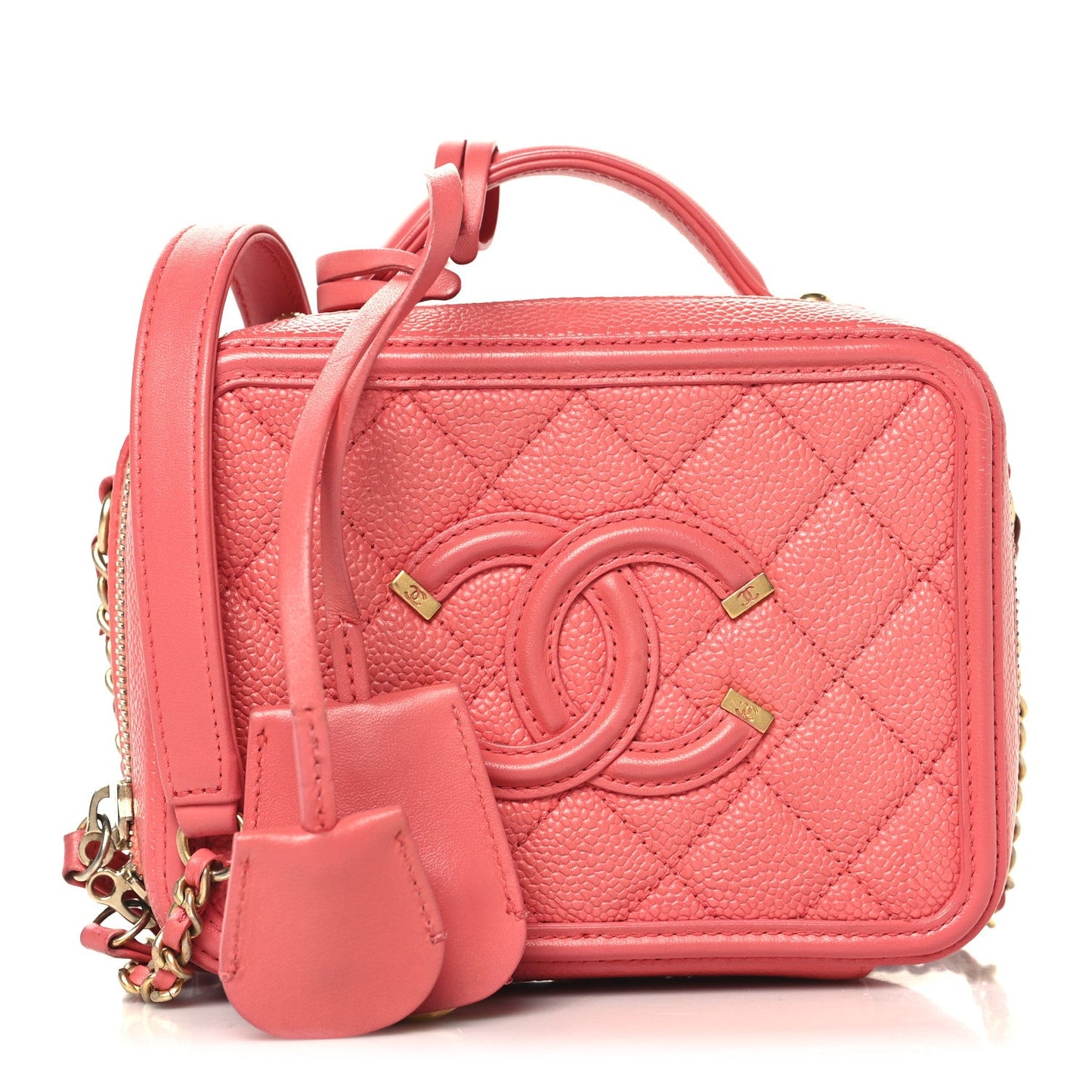 Caviar Quilted Small CC Filigree Vanity Case Pink