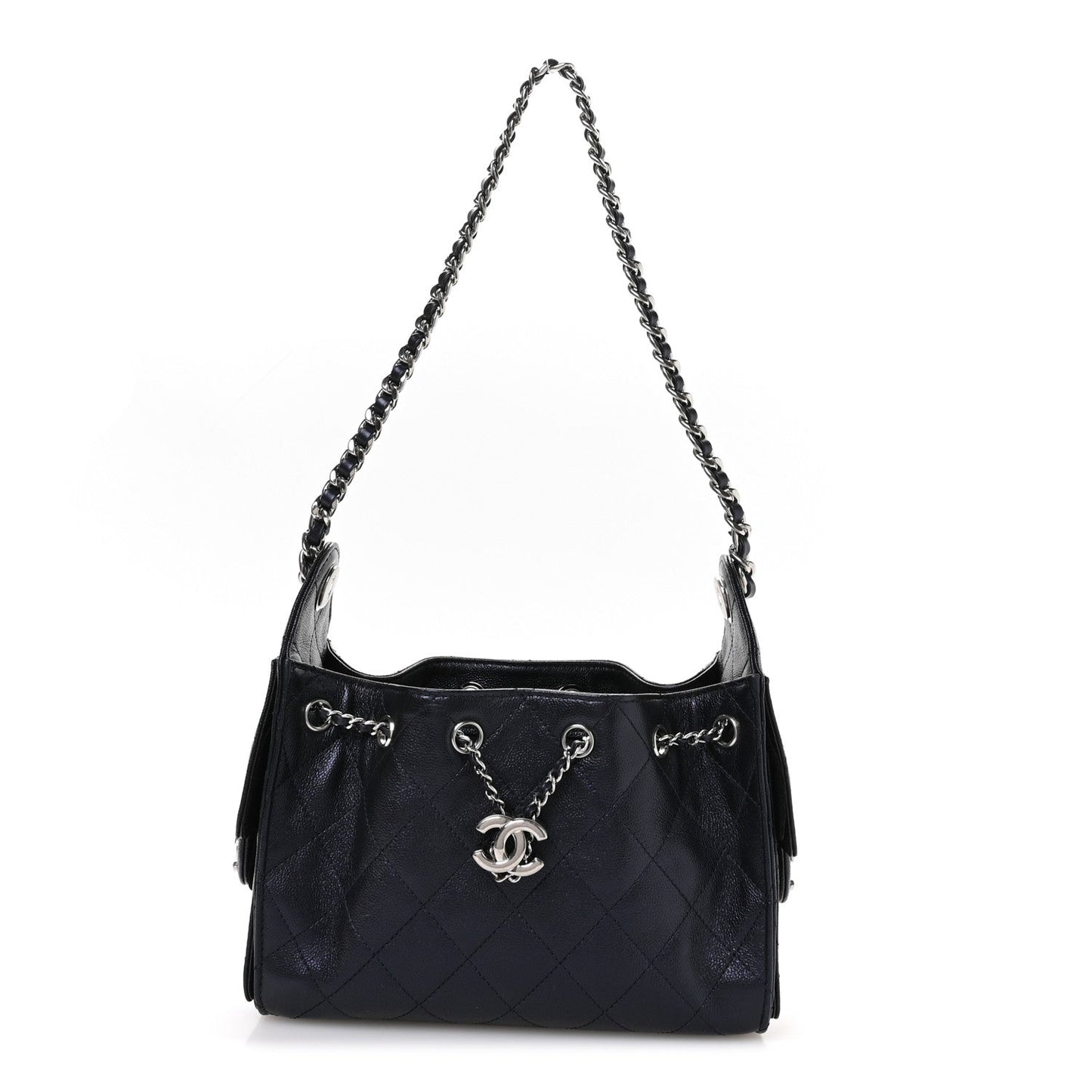 Metallic Caviar Quilted Mini Chanel 25 Handbag Dark Blue