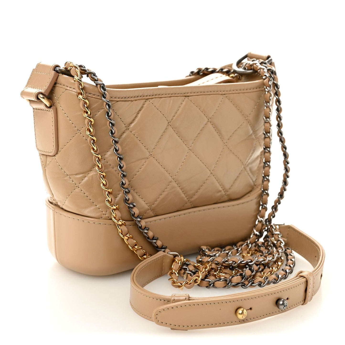 Aged Calfskin Quilted Small Gabrielle Hobo Beige