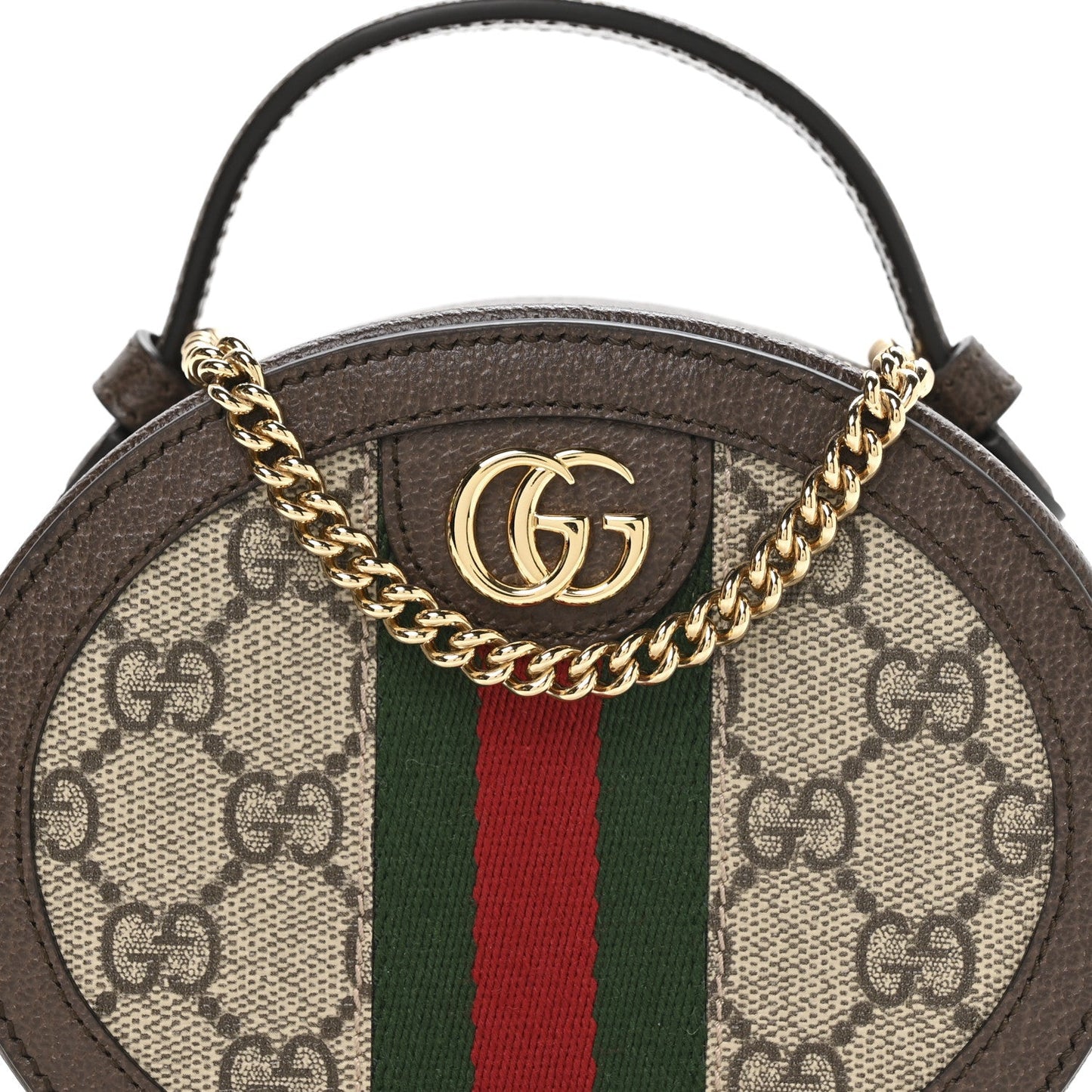 GG Supreme Monogram Top Handle Web Mini Ophidia Round Shoulder Bag Brown