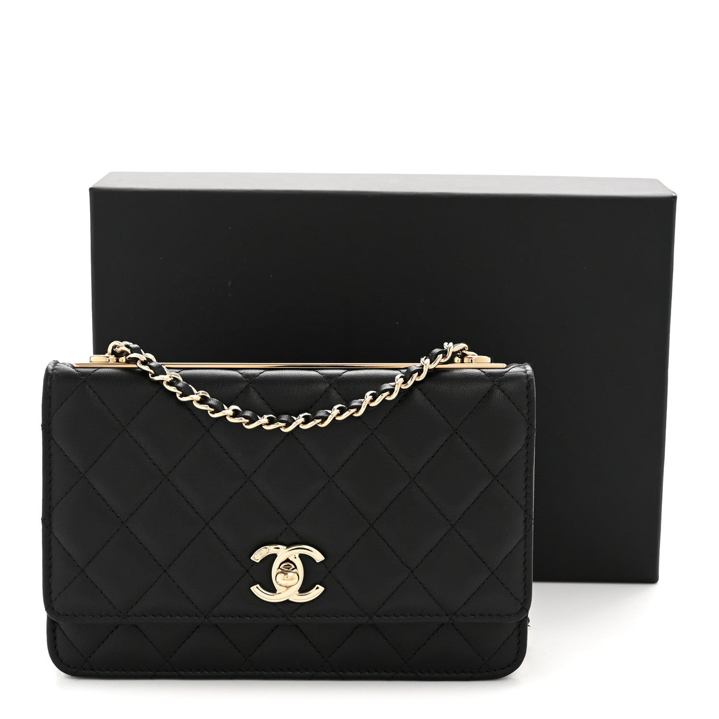 Lambskin Quilted Trendy CC Wallet On Chain WOC Black