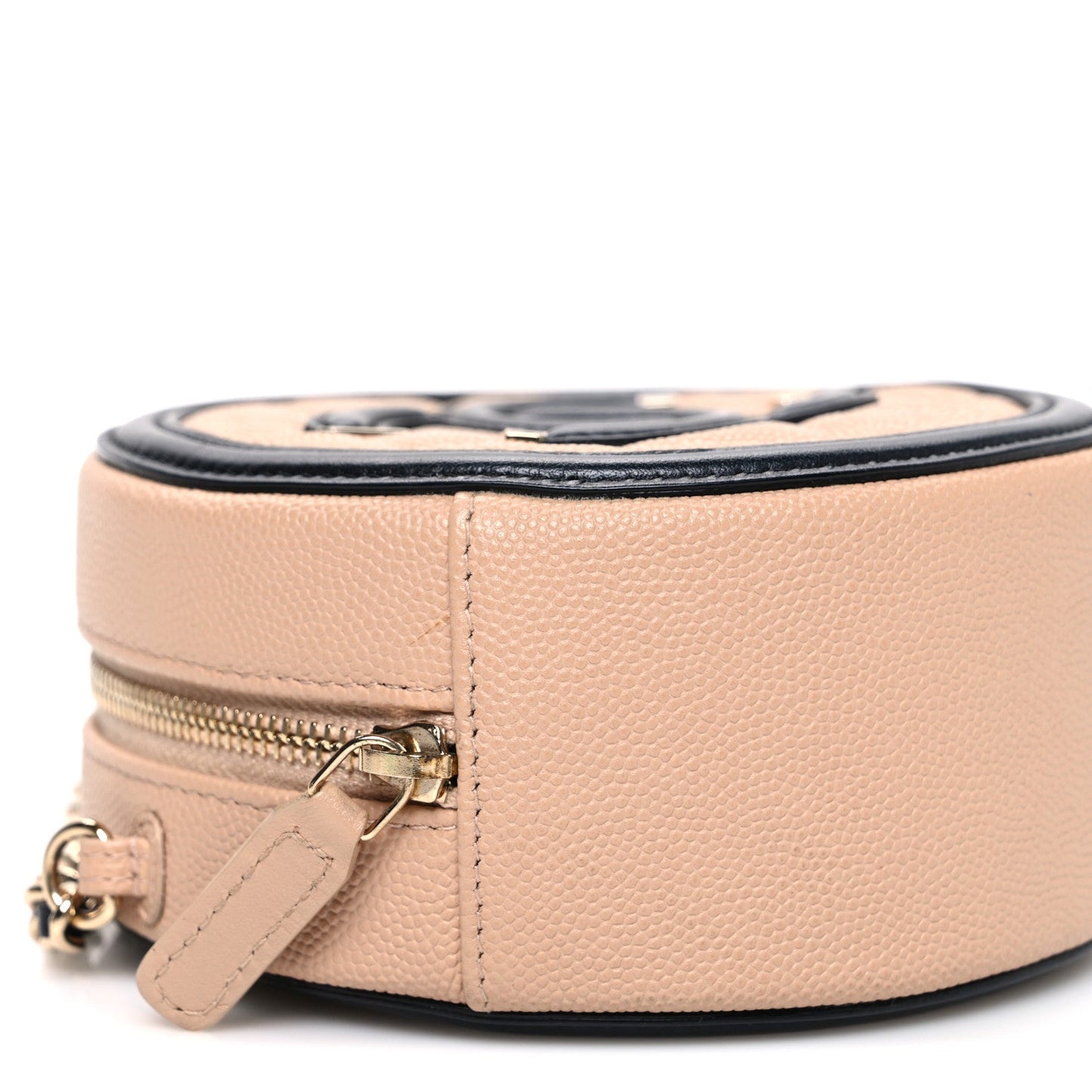 Caviar Quilted Round Filigree Crossbody Beige Black