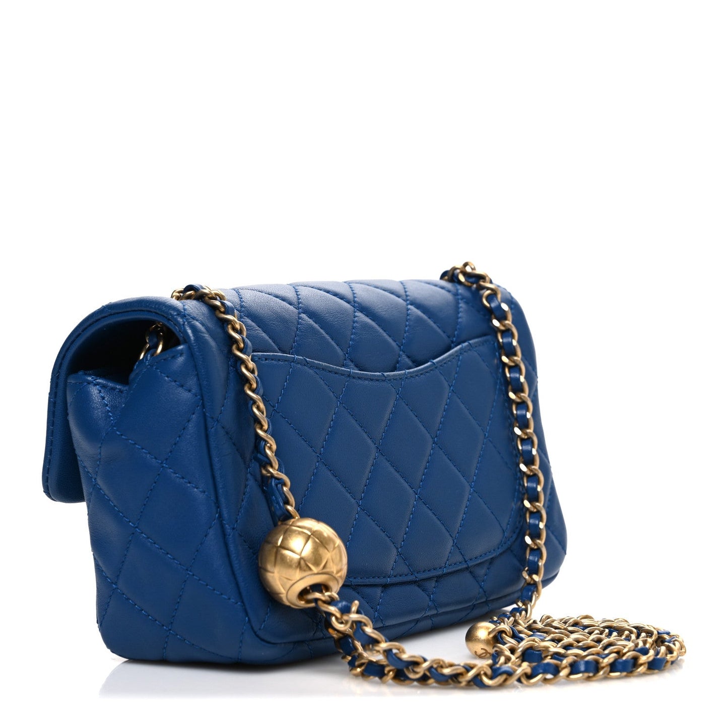 Lambskin Quilted Pearl Crush Mini Rectangular Flap Blue