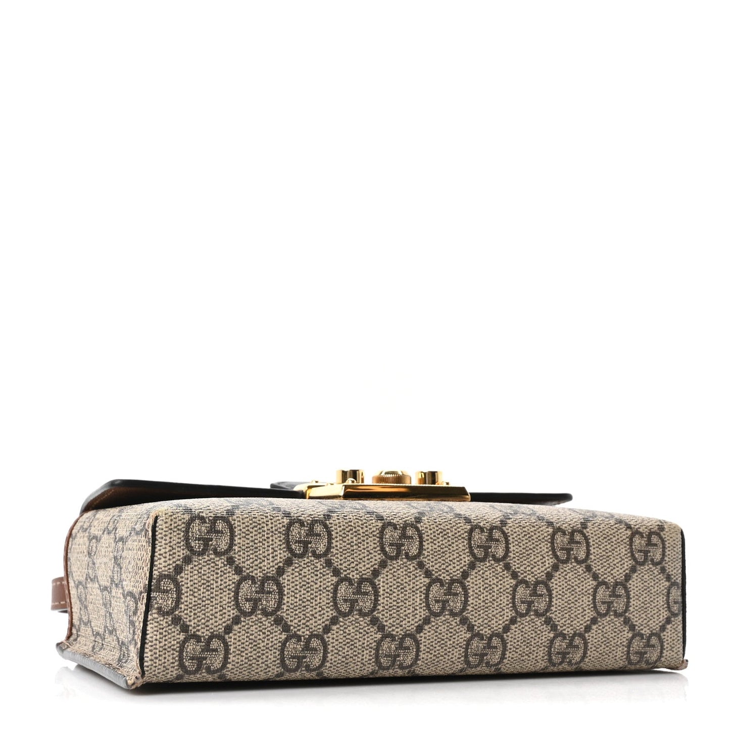 GG Supreme Monogram Calfskin Mini Padlock Top Handle Shoulder Bag Beige Black Cuir