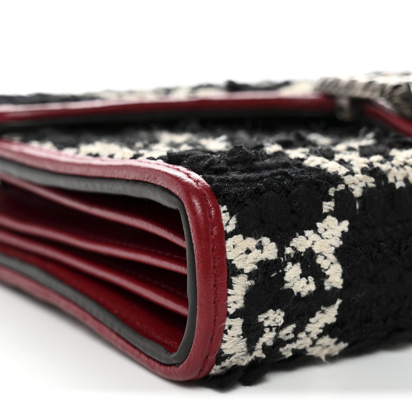 Tweed GG Monogram Mini Dionysus Chain Wallet Black White Romantic Cherry