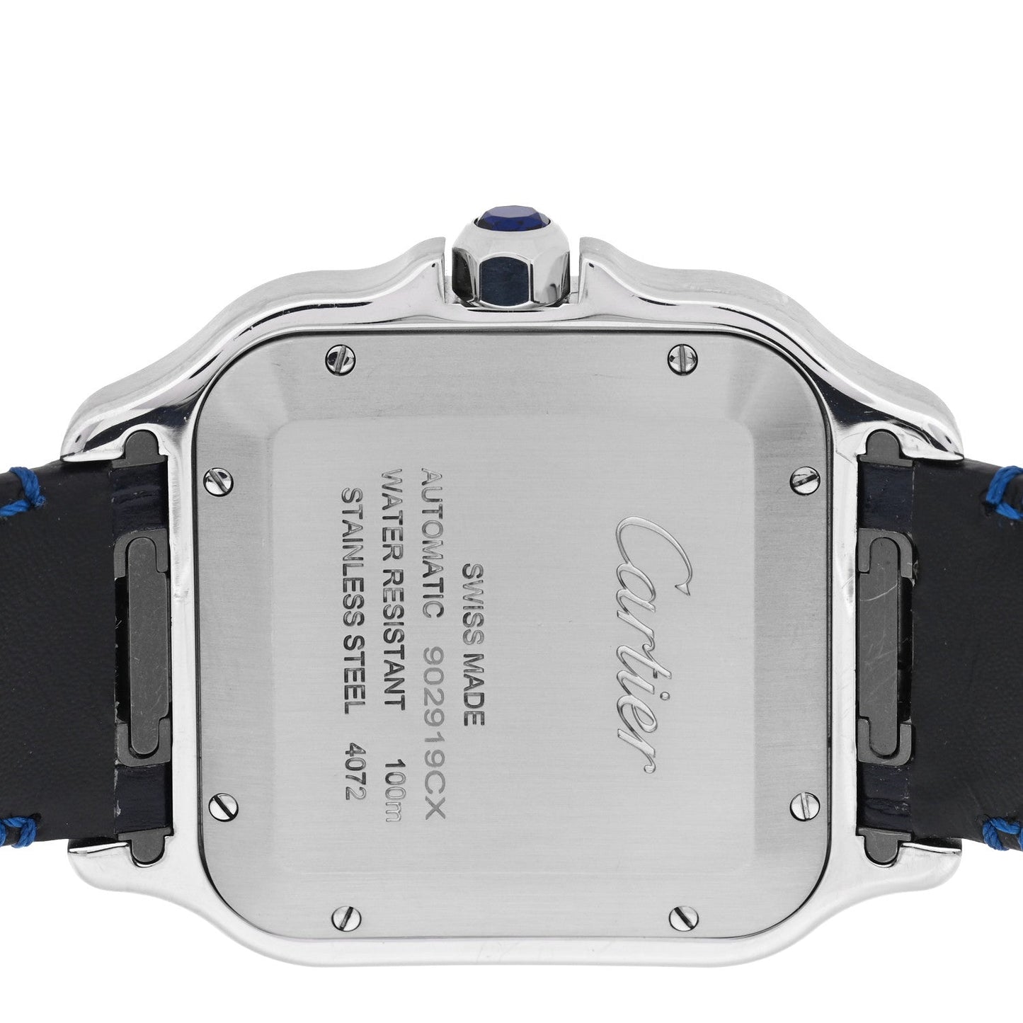 Stainless Steel Alligator 39.8mm Santos De Cartier Automatic Watch Blue