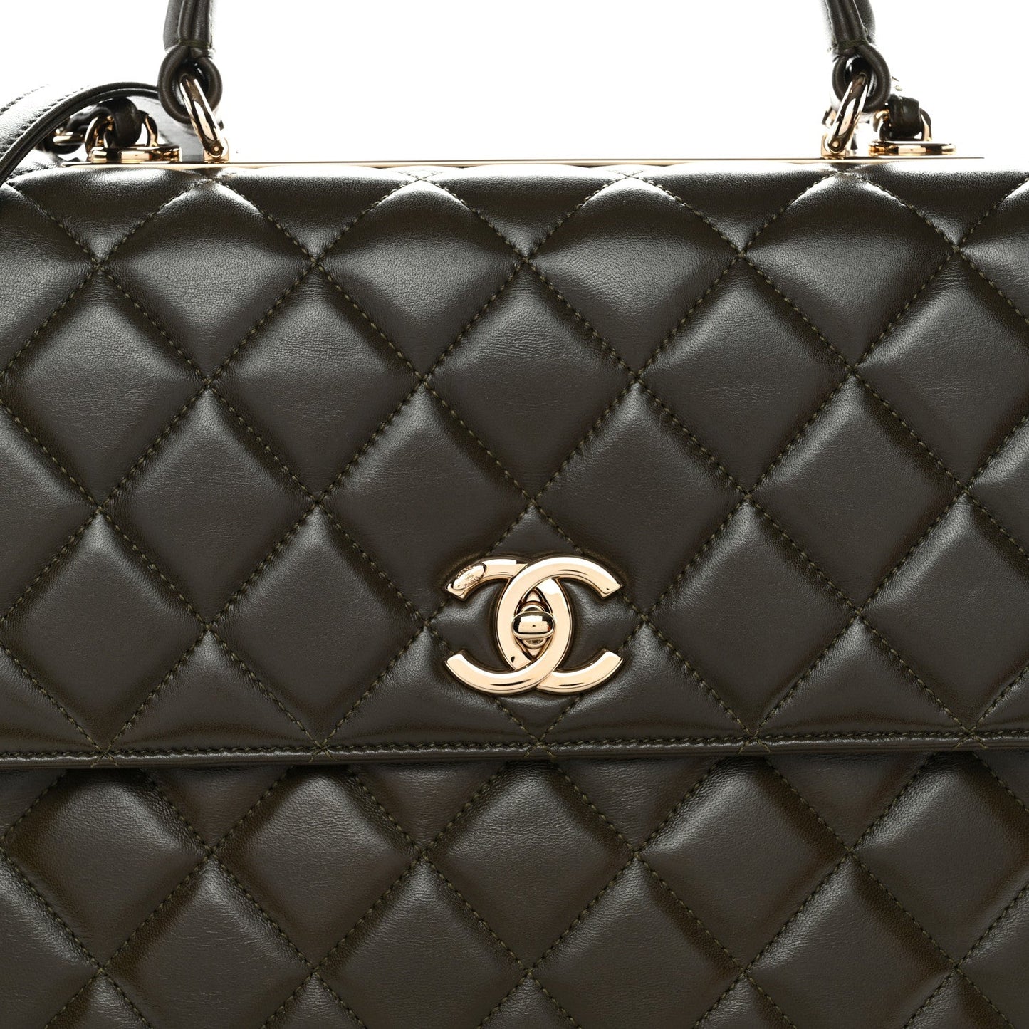 Lambskin Quilted Large Trendy CC Dual Handle Flap Bag Khaki