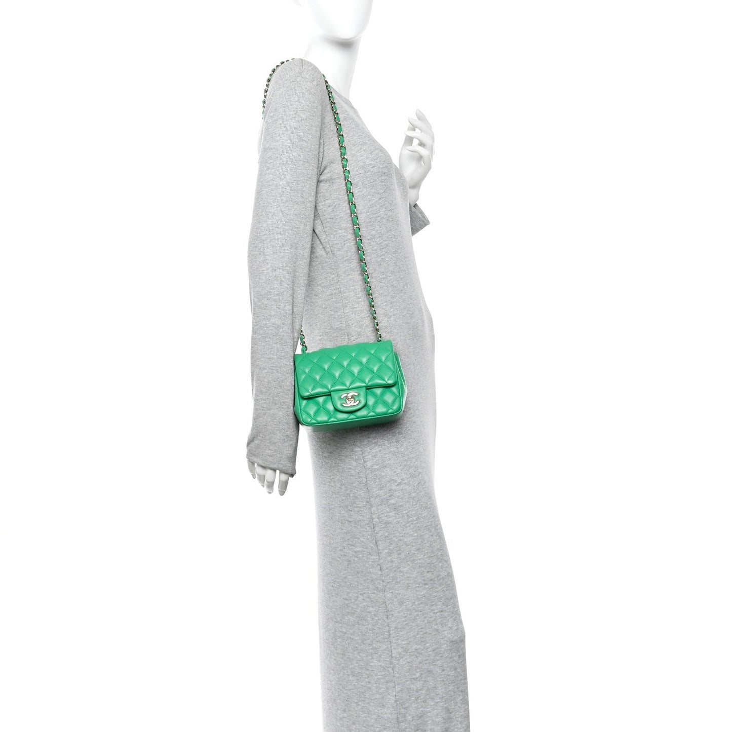 Lambskin Quilted Mini Square Flap Green