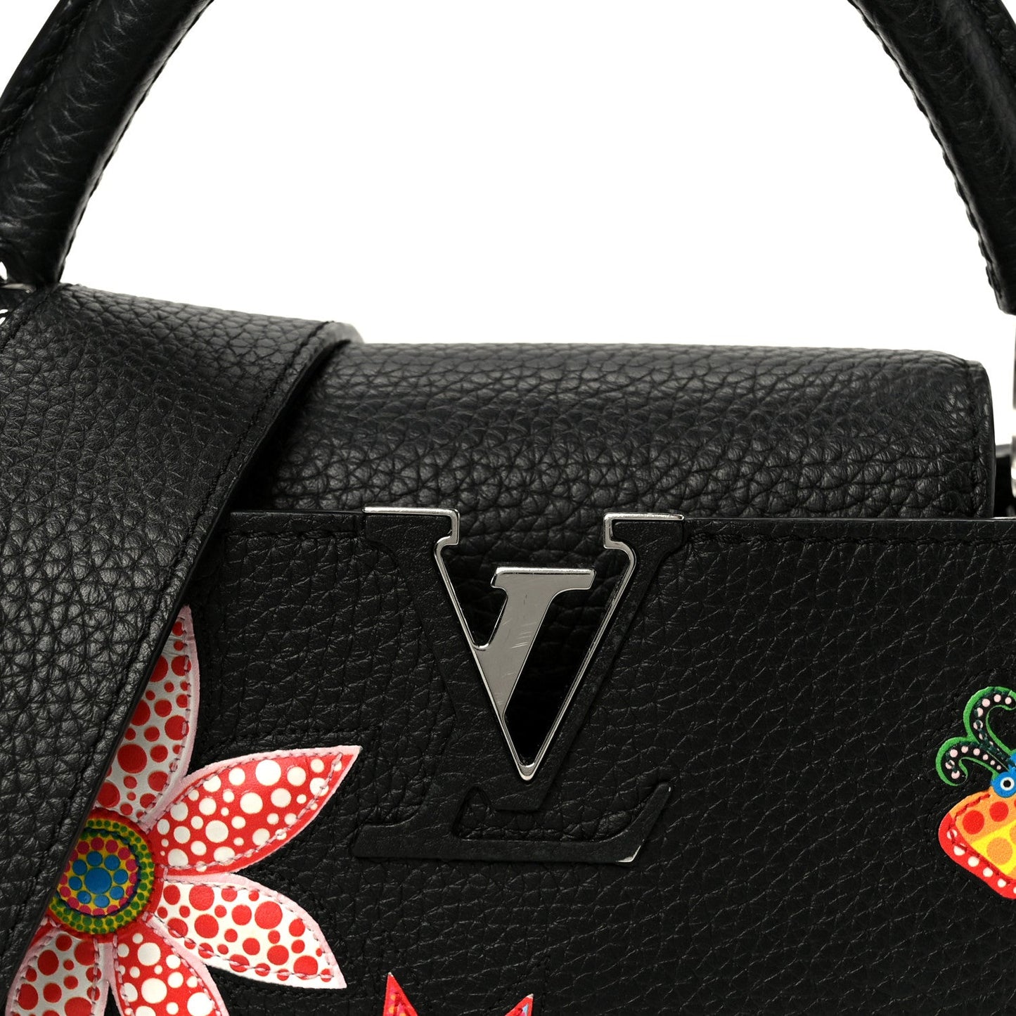 LV X YK Taurillon Inlaid Kusama Flowers Capucines BB Black