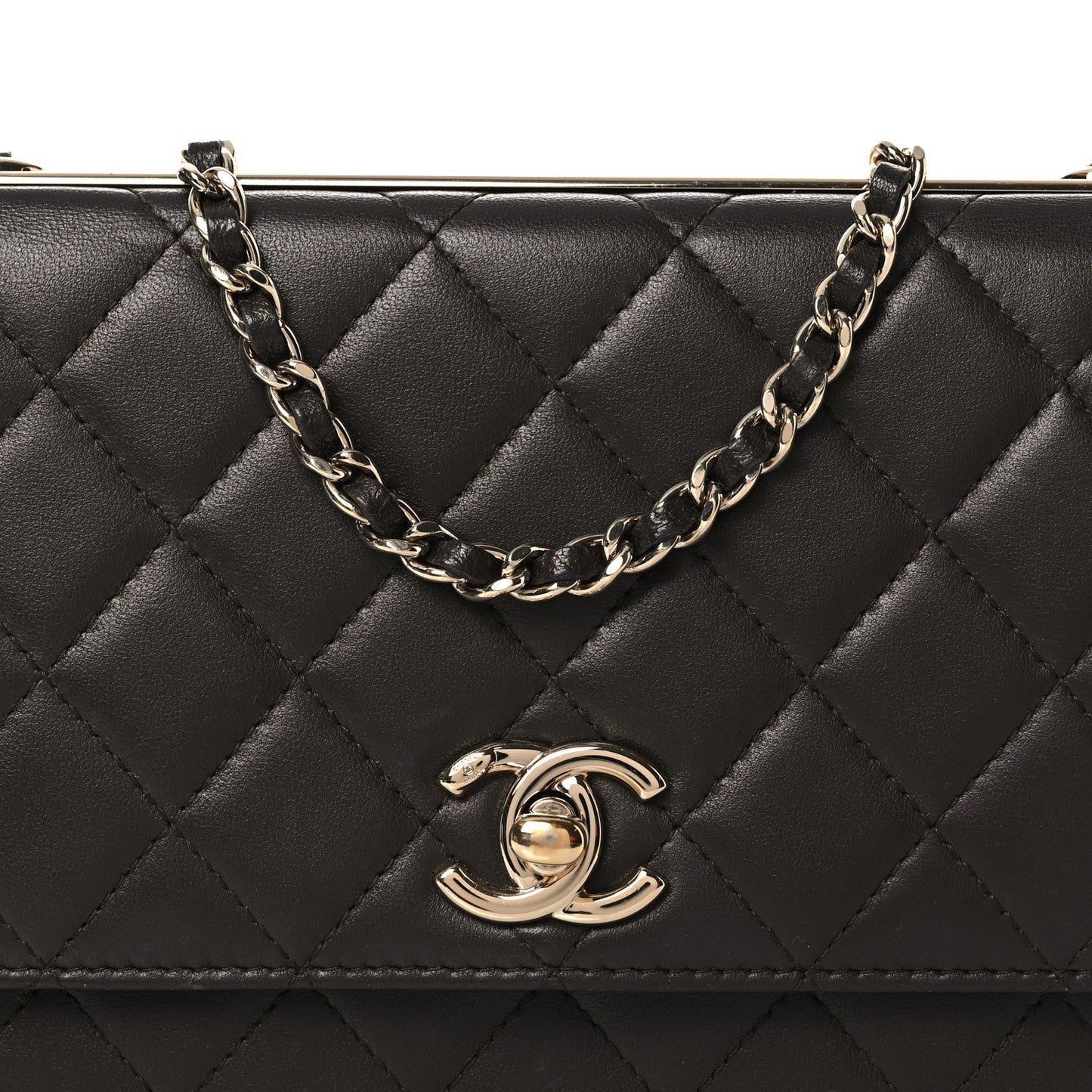 Lambskin Quilted Trendy CC Wallet On Chain WOC Dark Brown