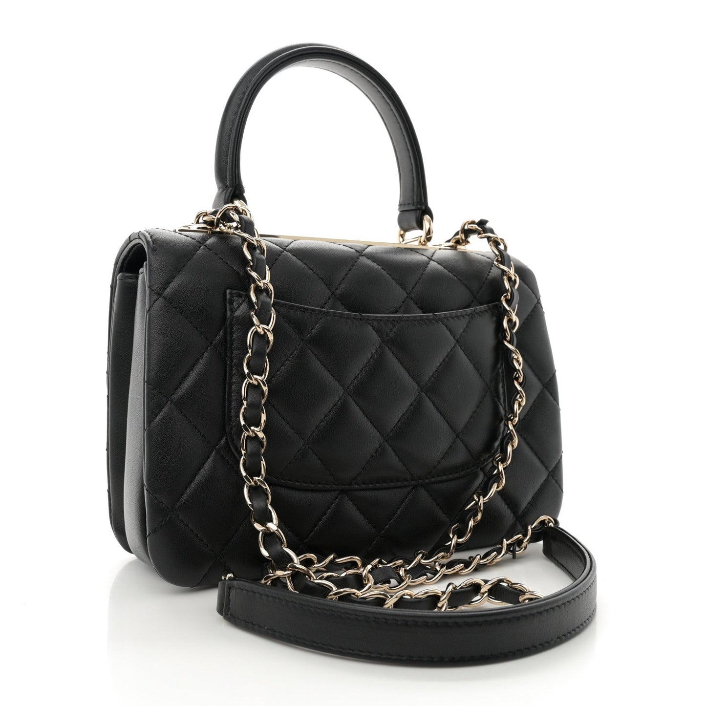 Lambskin Quilted Mini Trendy CC Dual Handle Flap Bag Black