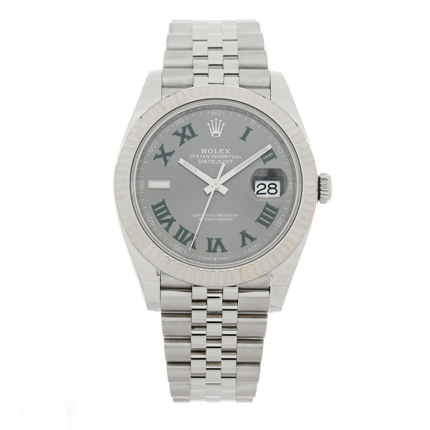 Stainless Steel 18K White Gold 41mm Oyster Perpetual Wimbledon Datejust Watch Slate 126334