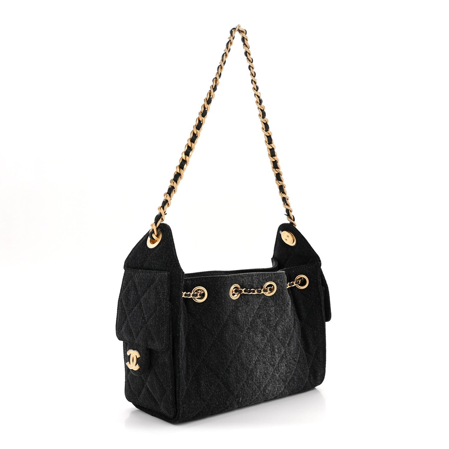Washed Denim Quilted Mini Chanel 25 Handbag Black