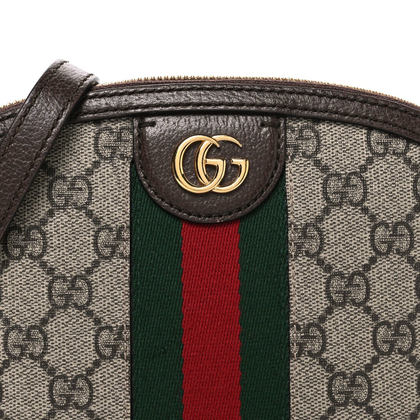 GG Supreme Monogram Textured Dollar Calfskin Web Small Ophidia Dome Shoulder Bag Beige Ebony New Acero