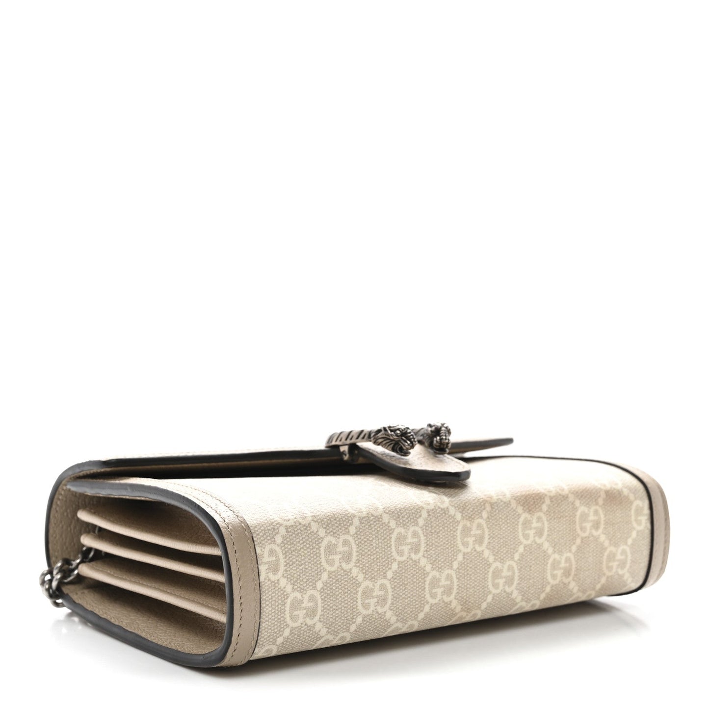 GG Supreme Monogram Textured Dollar Calfskin Mini Dionysus Chain Wallet Beige Mystic White Oatmeal