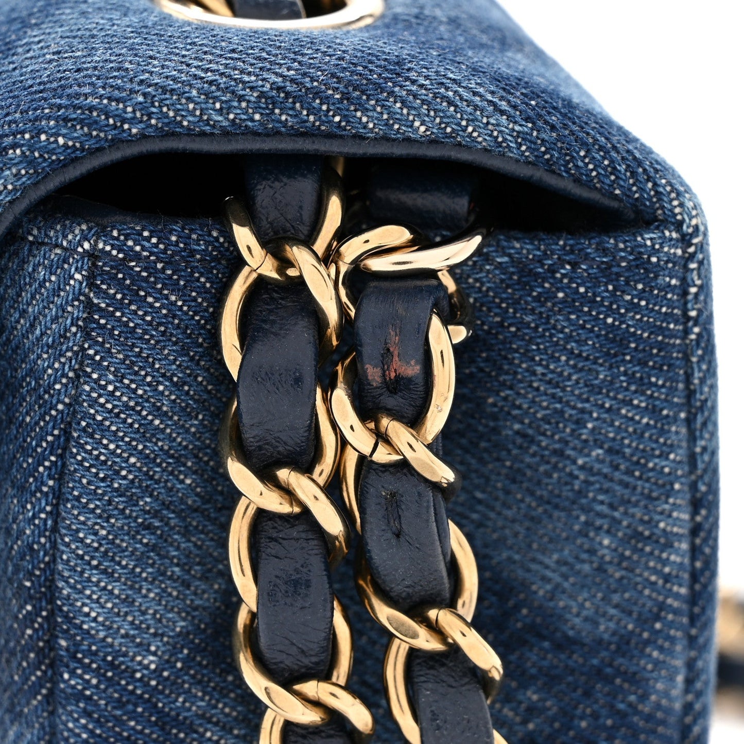 Printed Denim Quilted Mini Rectangular Flap Dark Blue