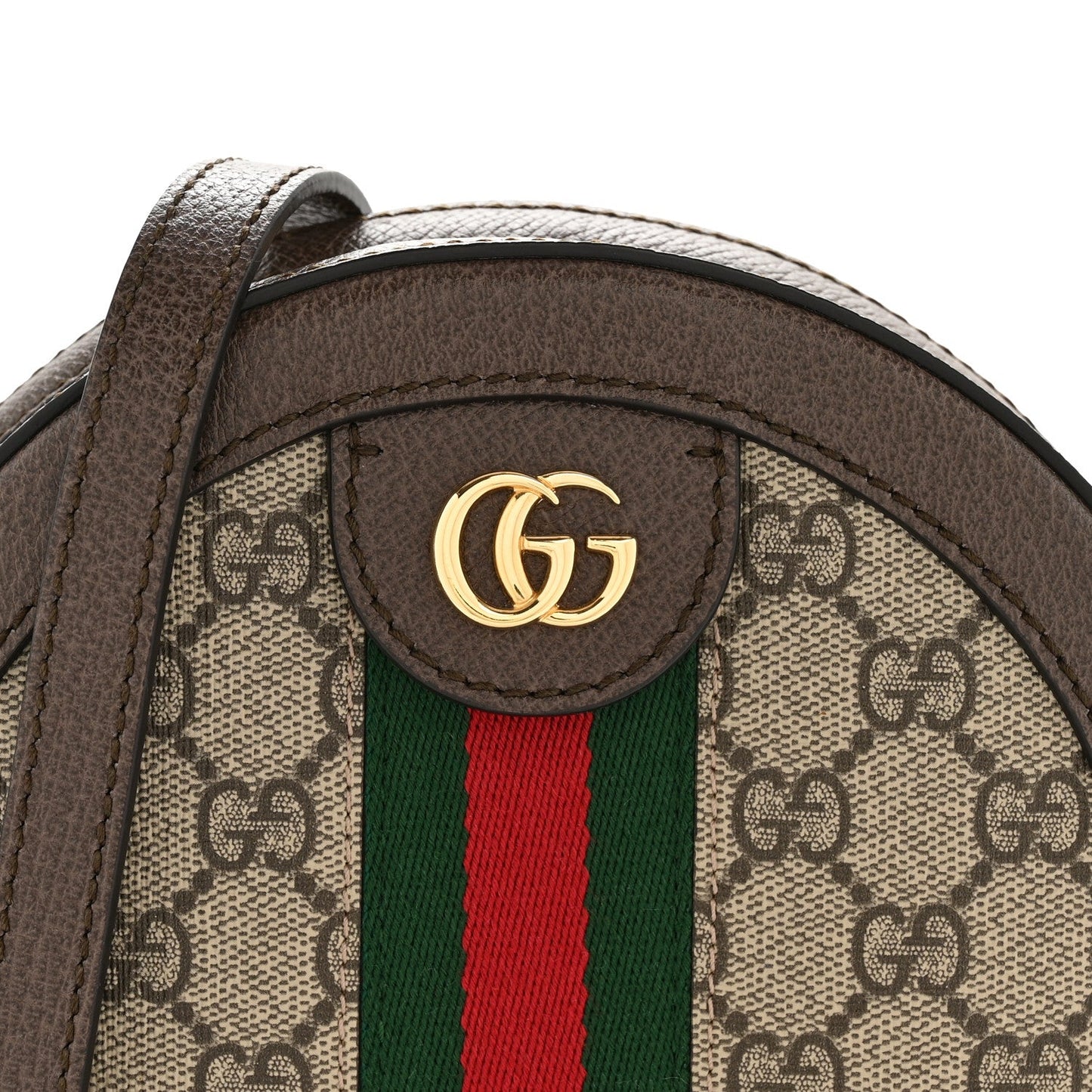 GG Supreme Monogram Web Mini Ophidia Round Shoulder Bag Brown
