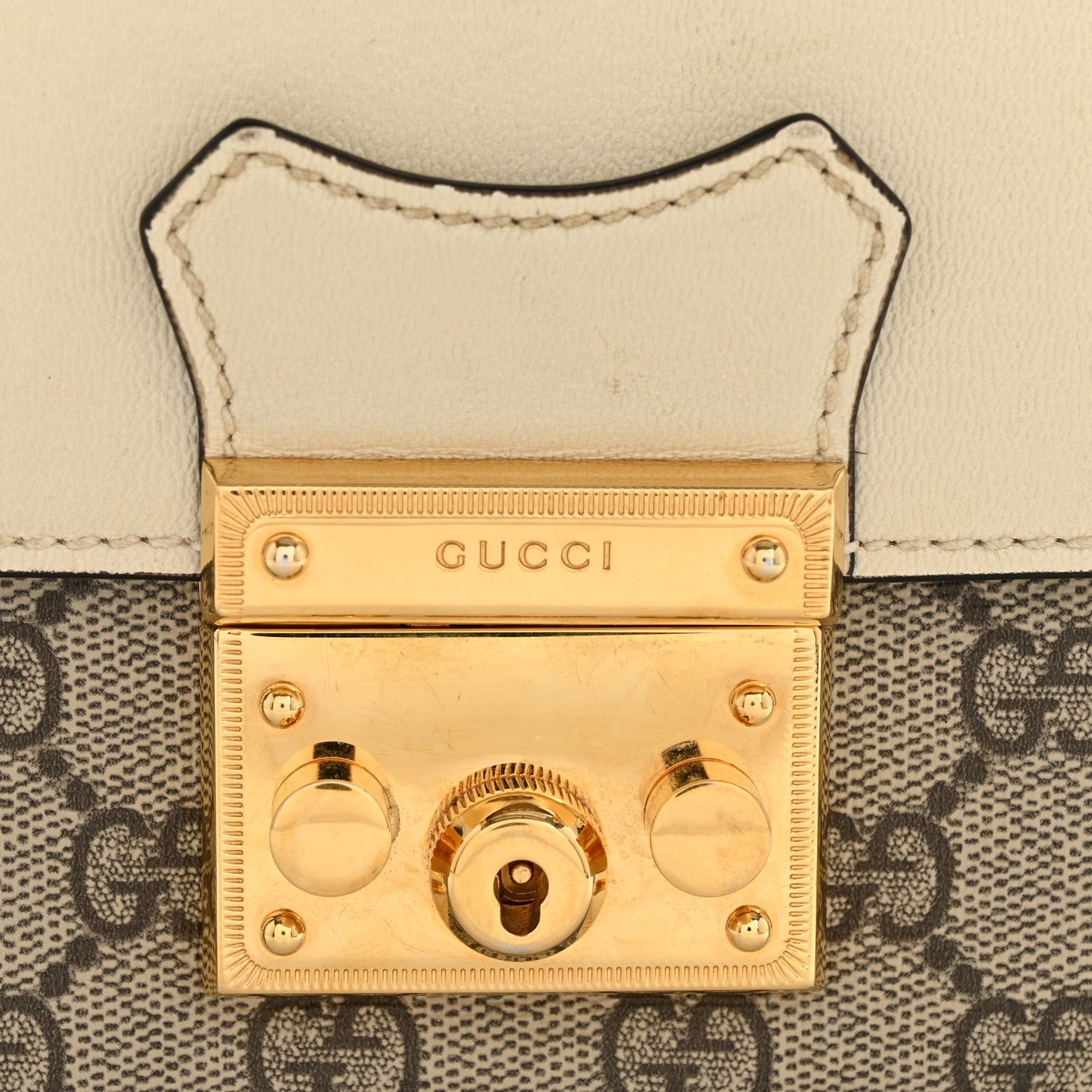 GG Supreme Monogram Calfskin Mini Padlock Flap Pocket Shoulder Bag Beige Mystic White Sun Oil