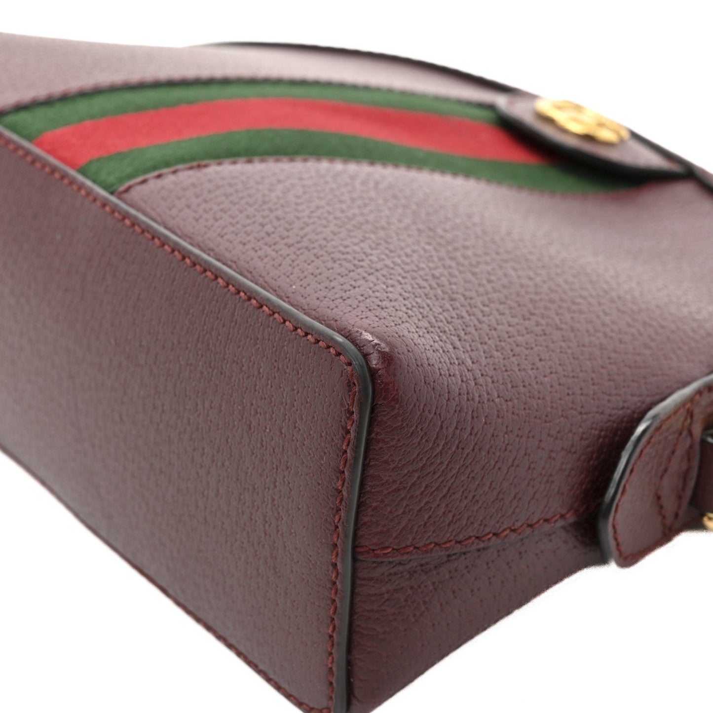 Textured Dollar Calfskin Web Small Ophidia Dome Shoulder Bag Burgundy