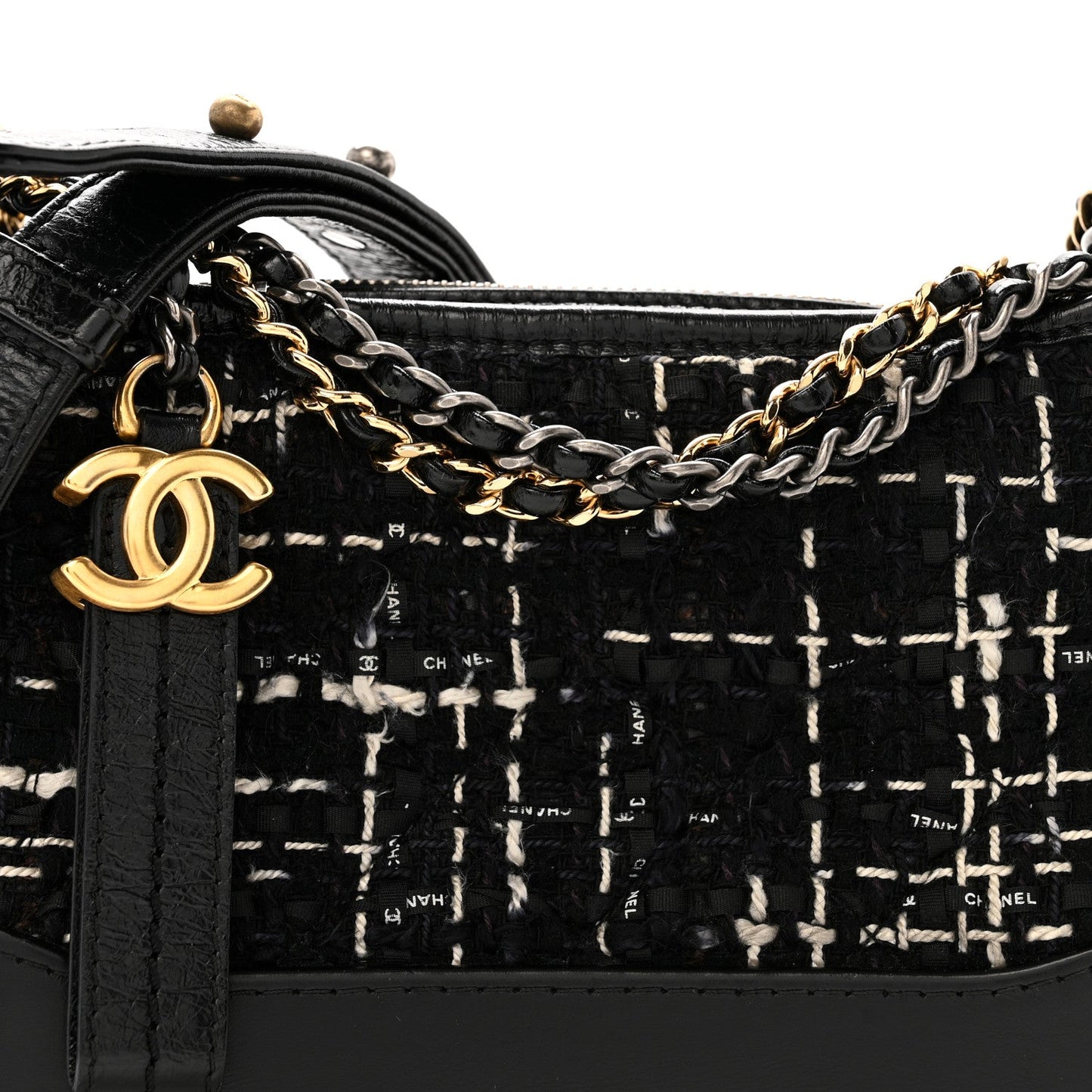 Tweed Calfskin Small Gabrielle Hobo Black White