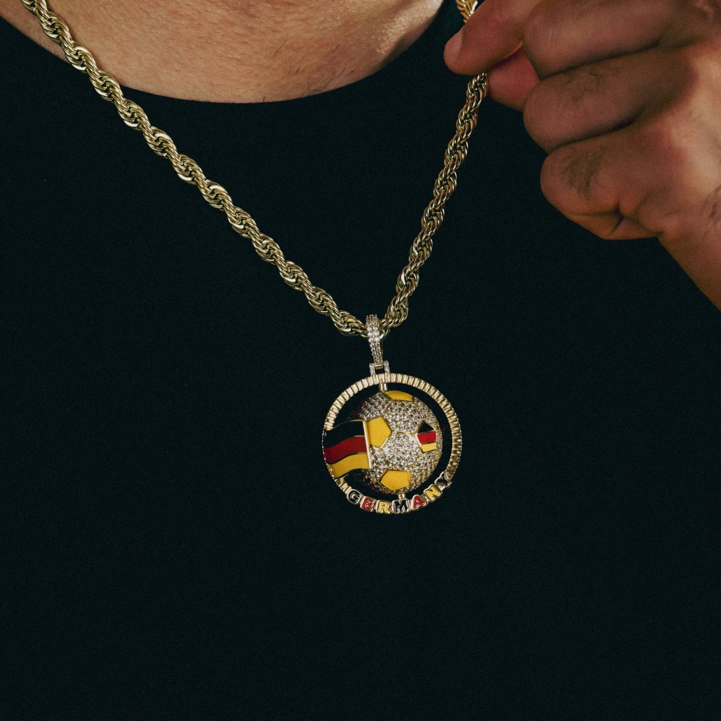 Diamond Germany Spinning Globe Flag Pendant in Yellow Gold