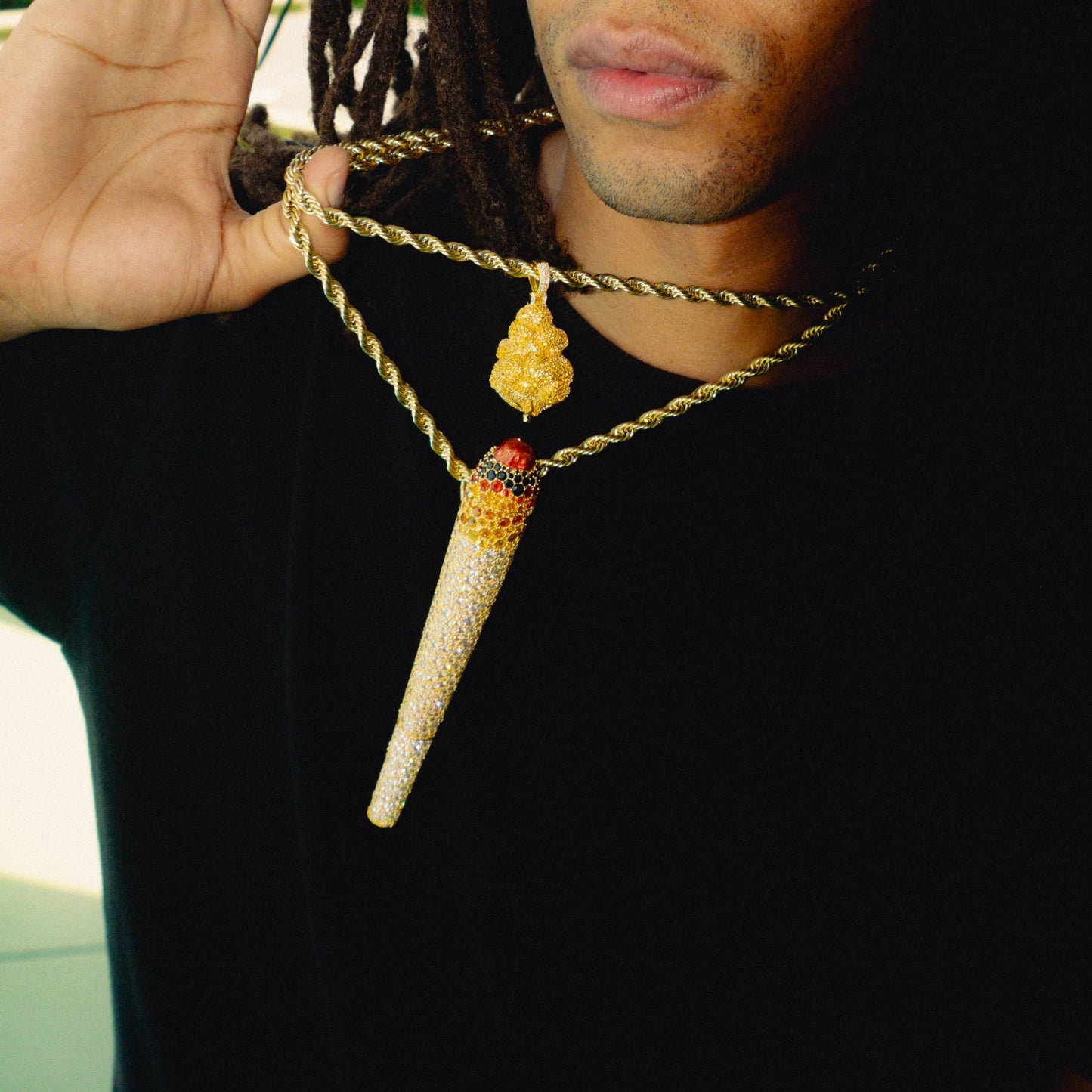 Golden Nugget Pendant + Joint Holder Pendant + It's Lit Lighter Case Clip On 420 Bundle in Yellow Gold
