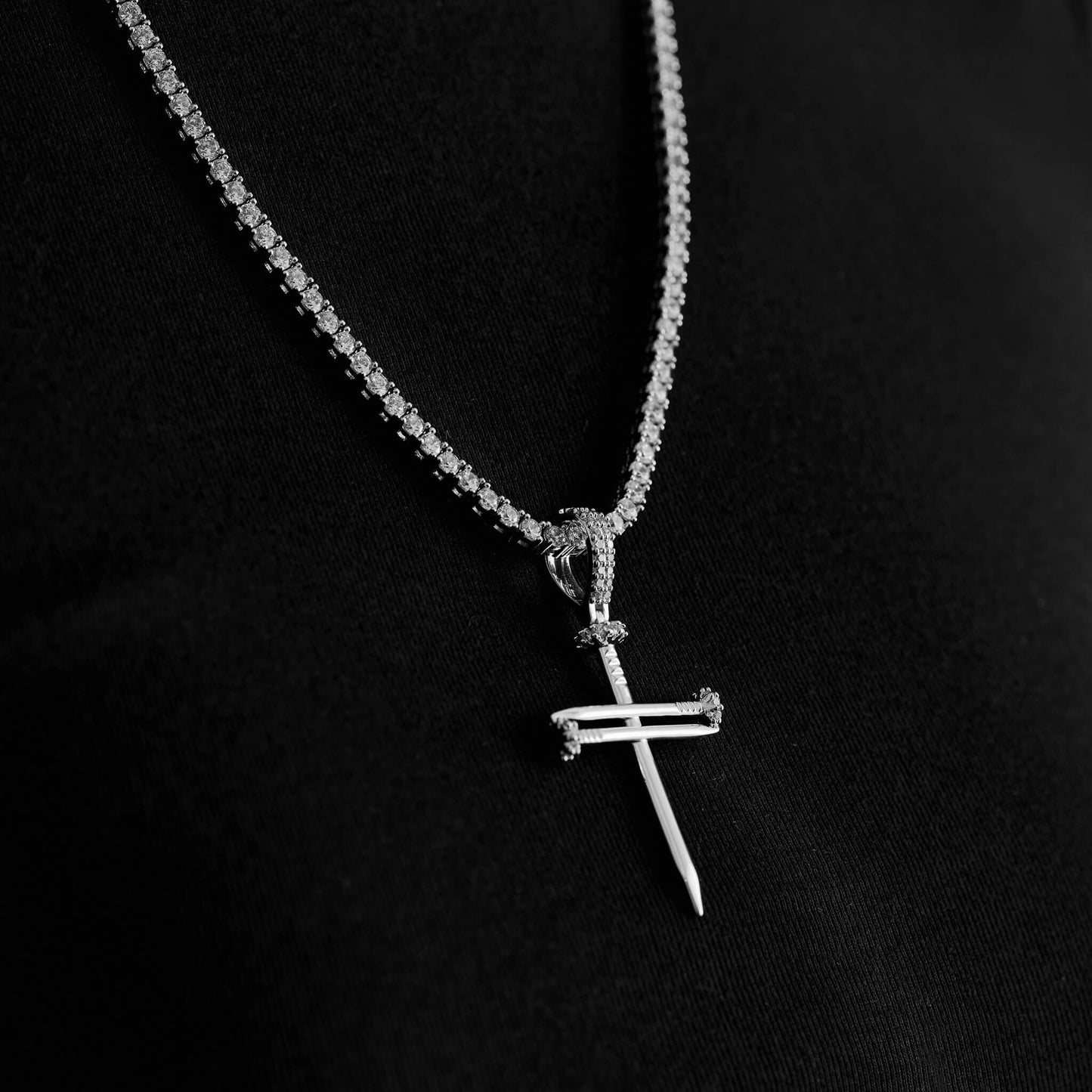 Nail Cross Pendant in White Gold