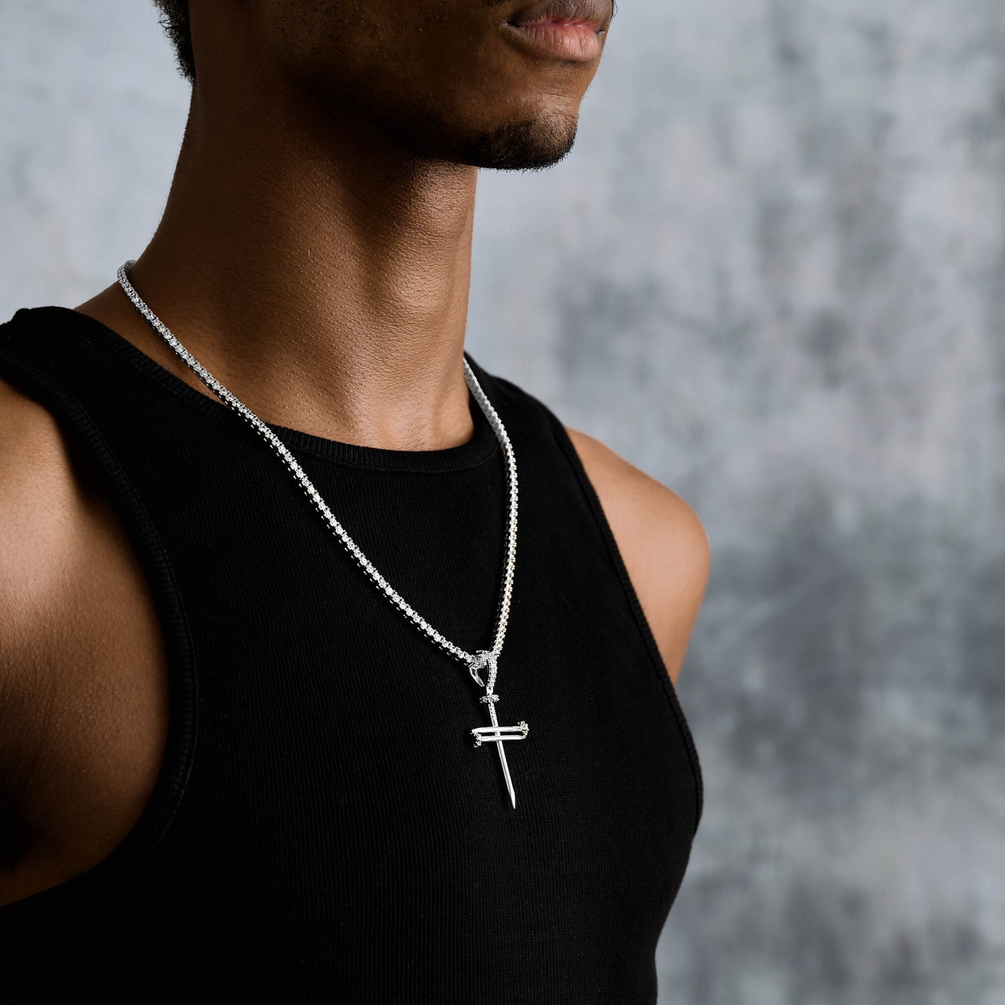 Nail Cross Pendant in White Gold