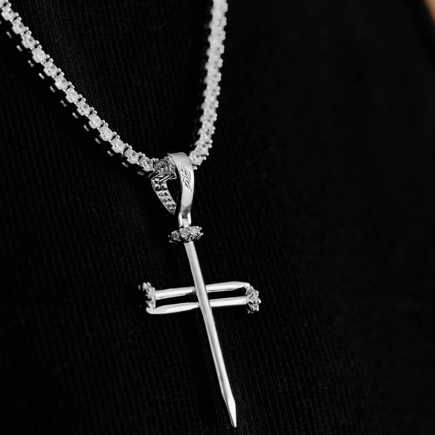 Nail Cross Pendant in White Gold
