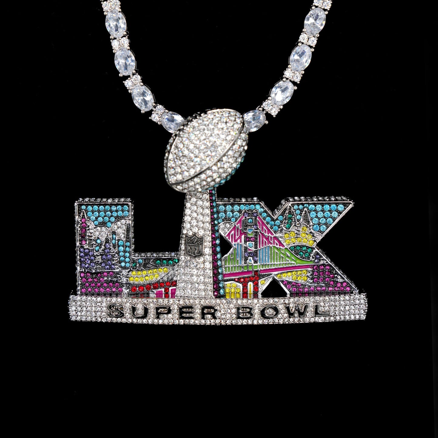 Iced 2026 Super Bowl LX Official Large NFL Logo Pendant in White Gold