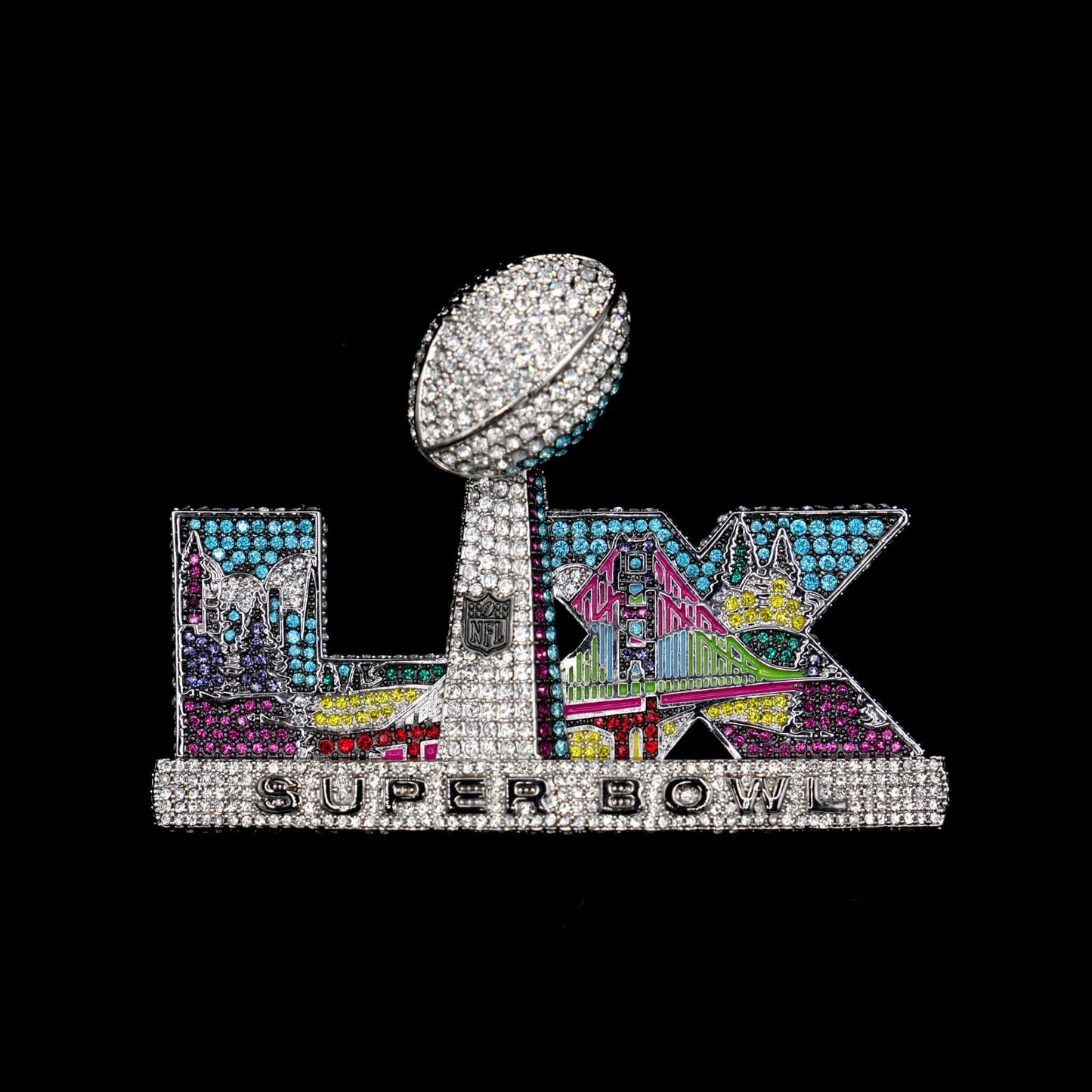 Iced 2026 Super Bowl LX Official Large NFL Logo Pendant in White Gold