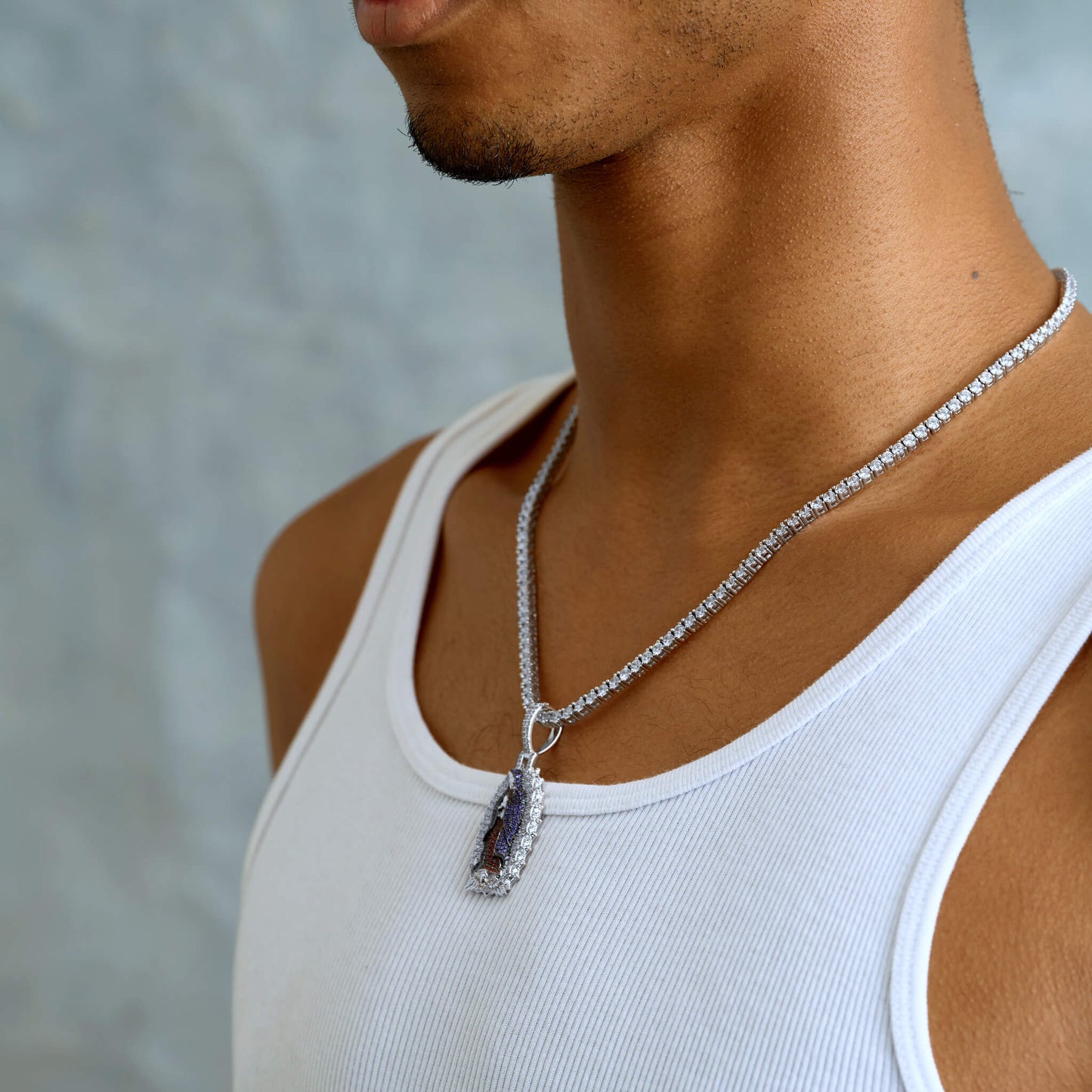 Iced Virgin Mary Pendant in White Gold