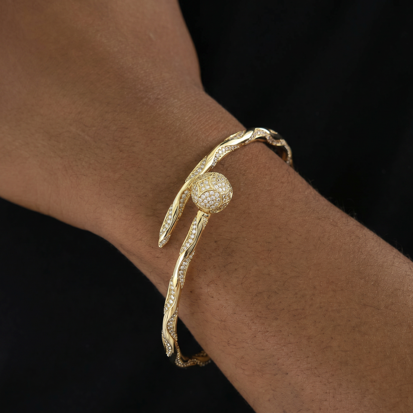 Iced Ball Bangle Bracelet in Yellow Gold