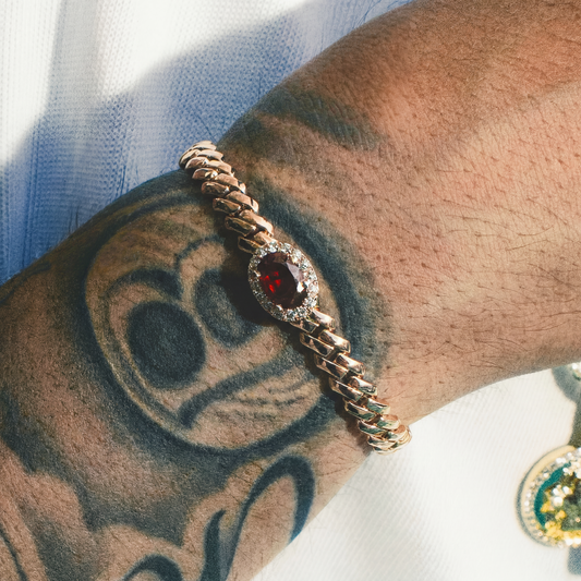 Iced Burgundy Oval Cuff Bracelet in Rose Gold - 3mm
