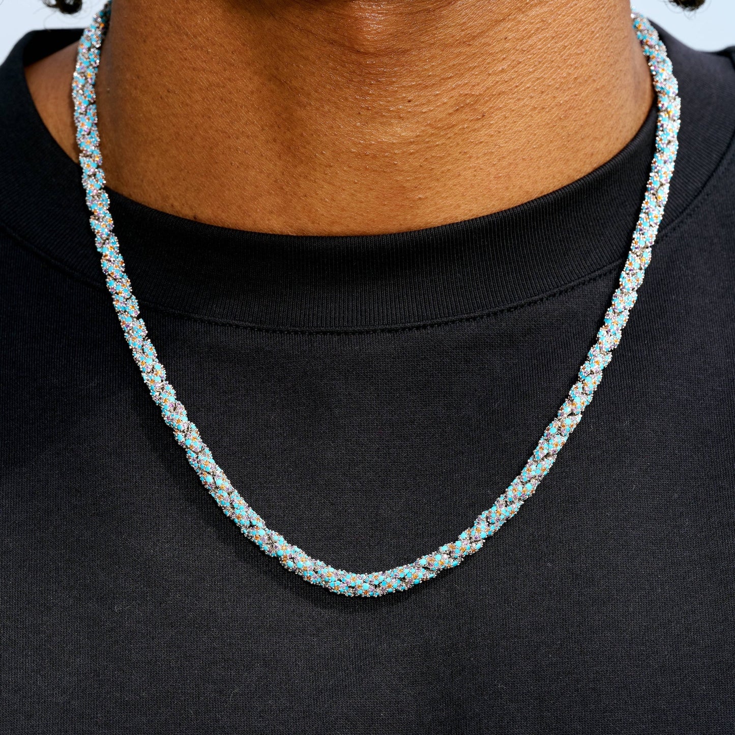 Iced Candy Rope Chain Necklace in White Gold