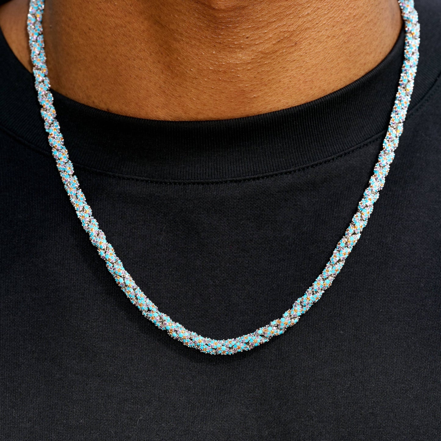 Iced Candy Rope Chain Necklace in White Gold