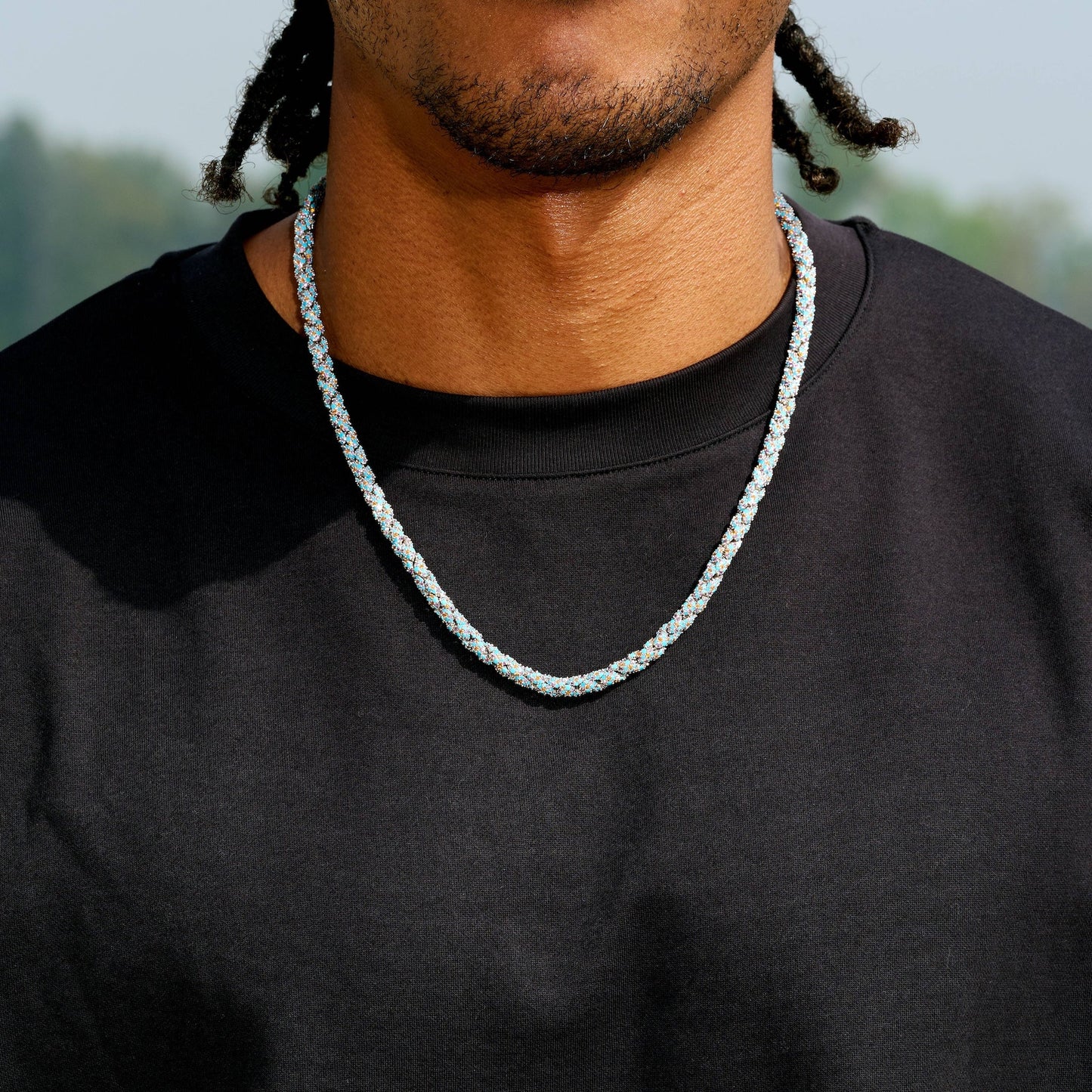 Iced Candy Rope Chain Necklace in White Gold