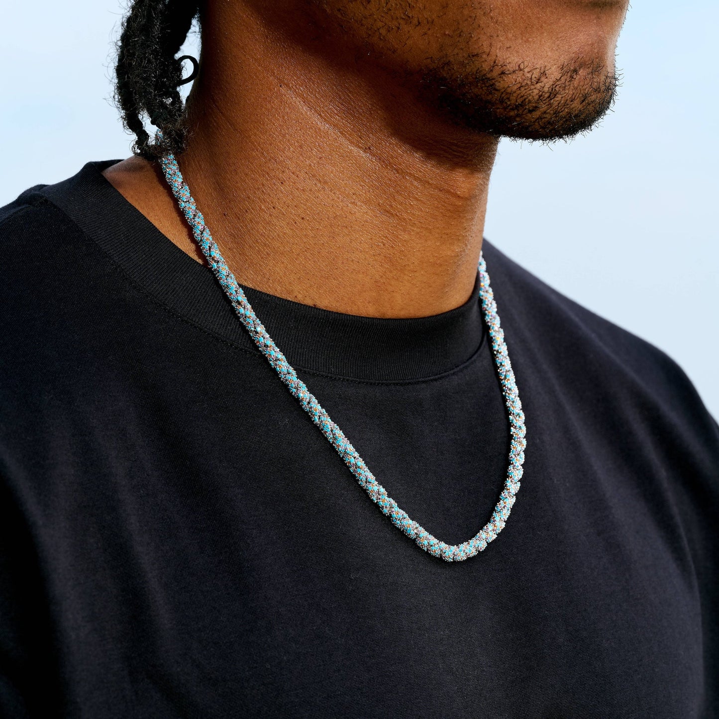 Iced Candy Rope Chain Necklace in White Gold