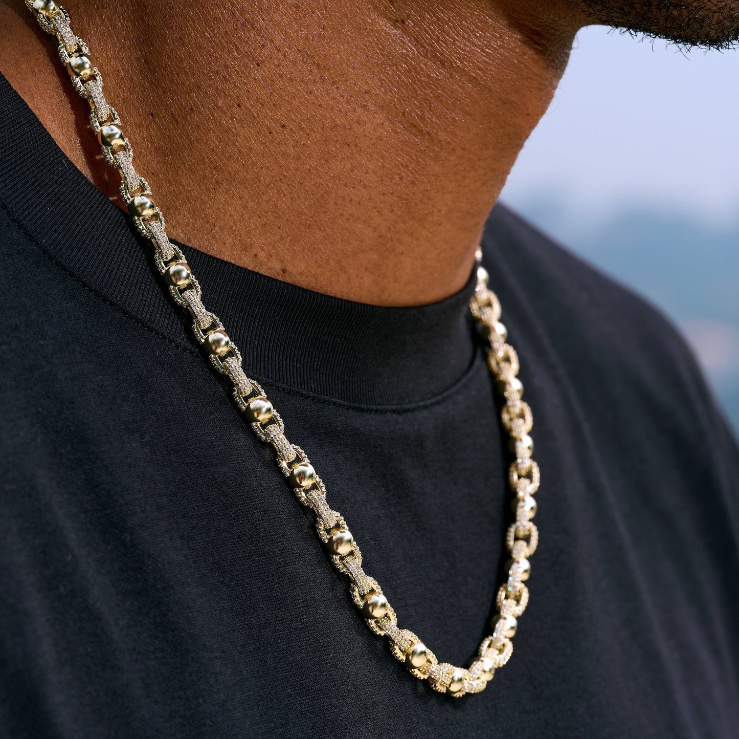 Iced Plain Ball Chain Necklace in Yellow Gold - 6mm