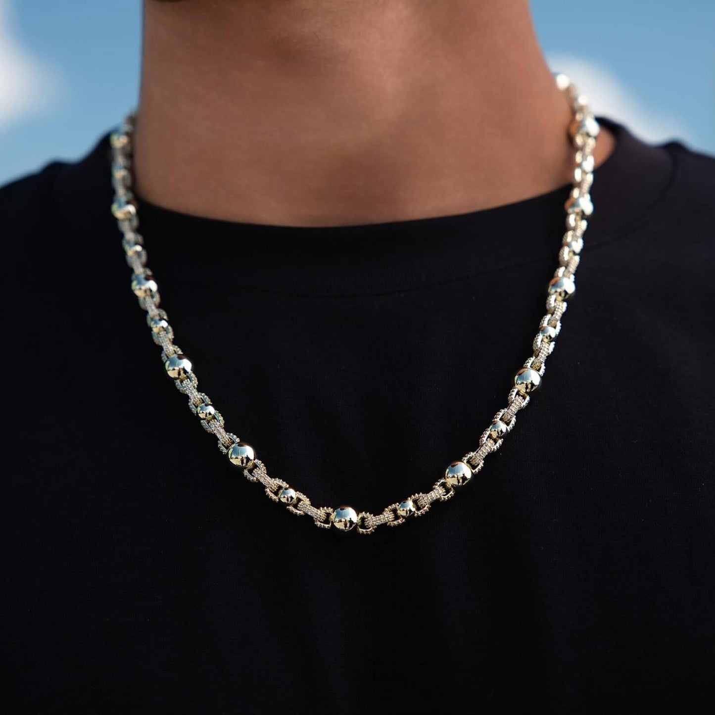 Iced Plain Multi Size Ball Chain in Yellow Gold