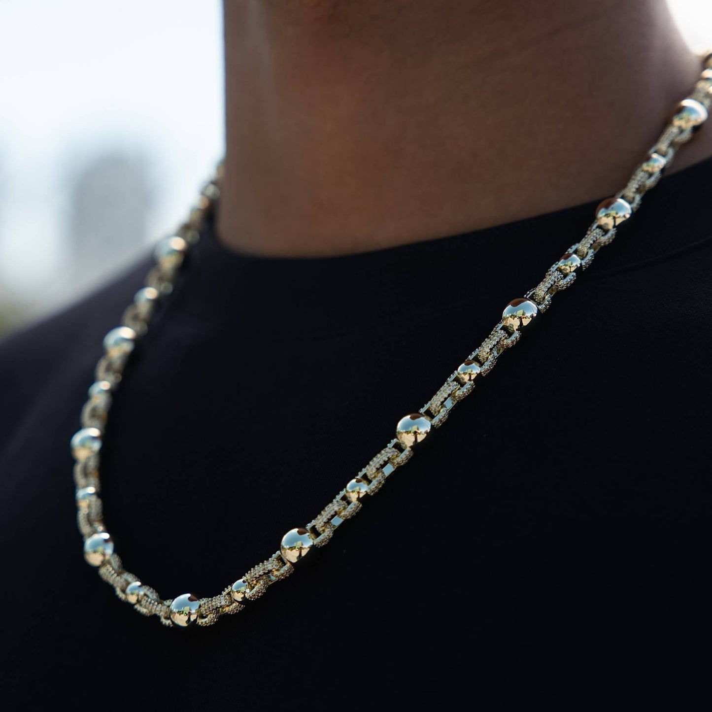 Iced Plain Multi Size Ball Chain in Yellow Gold