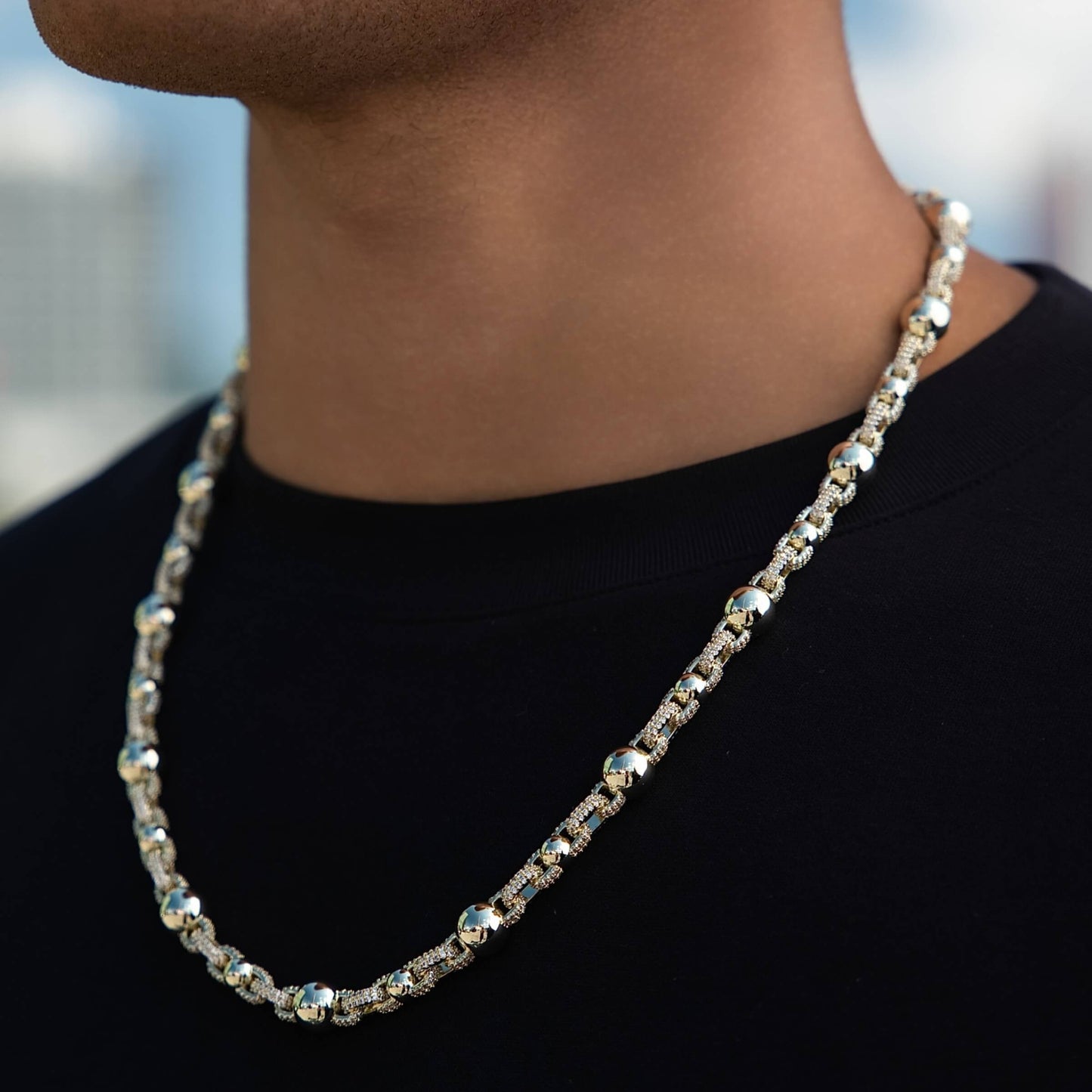 Iced Plain Multi Size Ball Chain in Yellow Gold