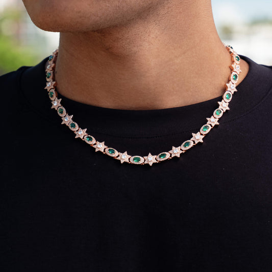 Iced Star Oval Emerald Chain in Rose Gold - 12MM