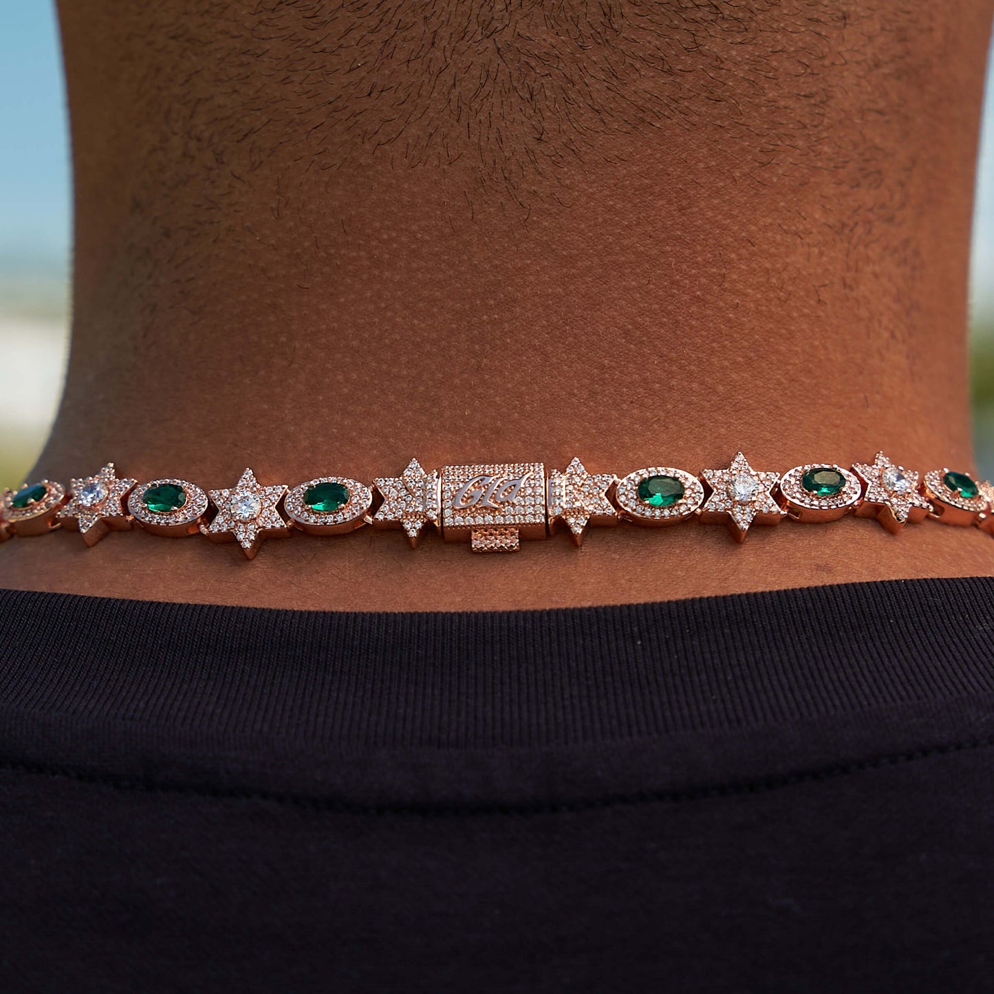 Iced Star Oval Emerald Chain in Rose Gold - 12MM