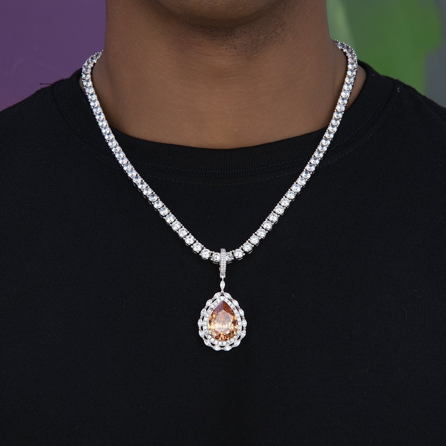 Iced Teardrop Rock Pendant in White Gold