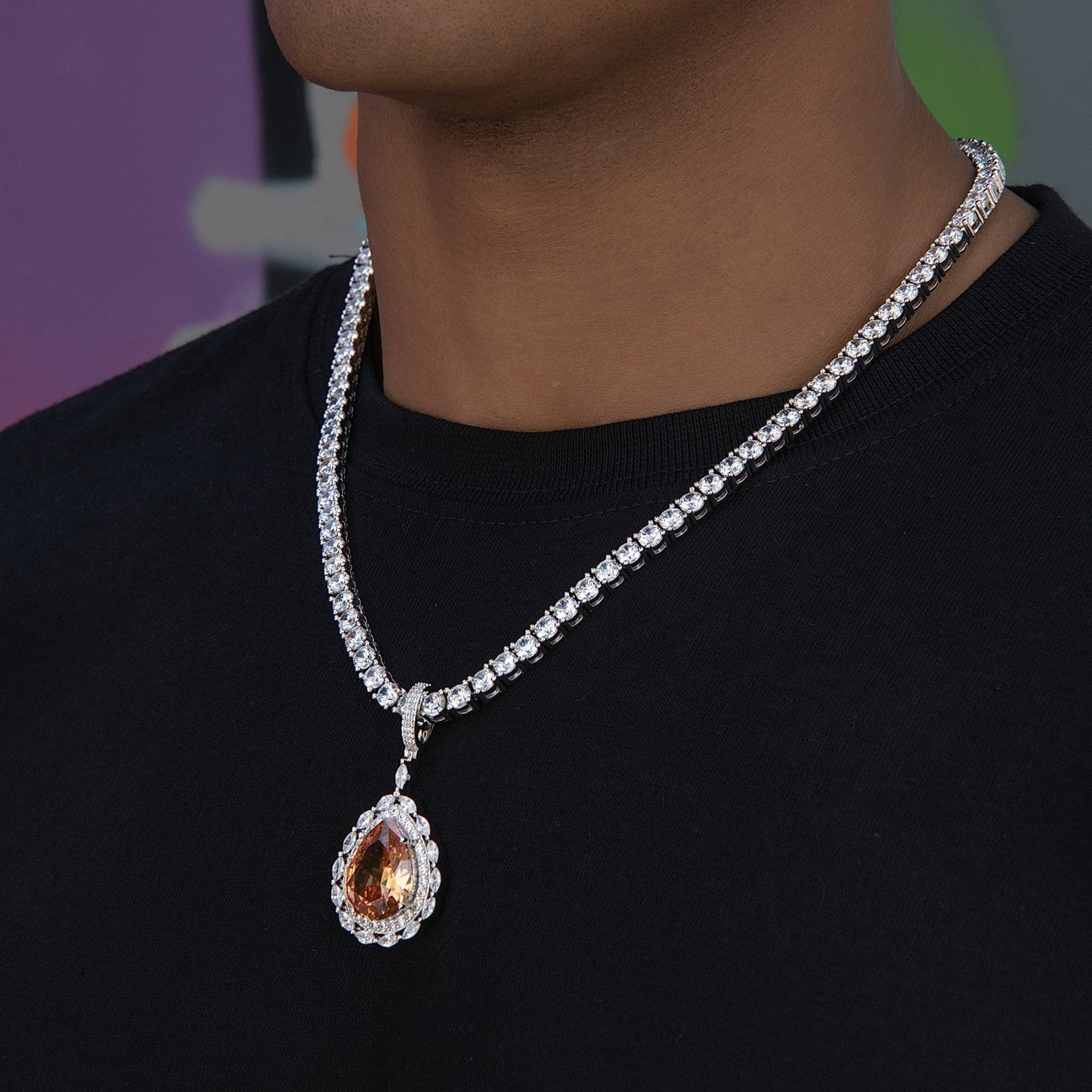 Iced Teardrop Rock Pendant in White Gold